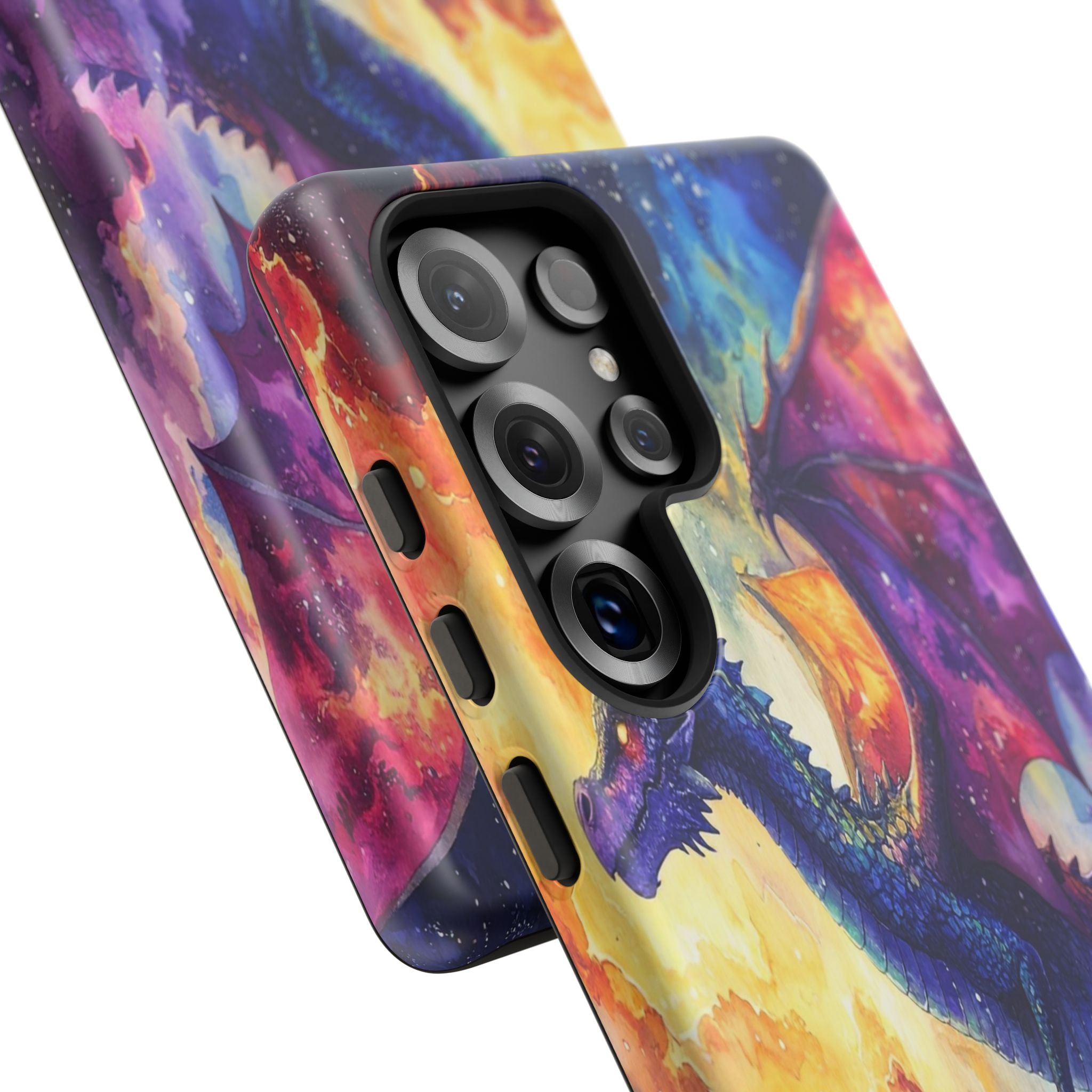Celestial Dragons' Ascent: Watercolor Fantasy Artwork, Cosmic Nebula Landscape - L’Art Suprême Phone Case