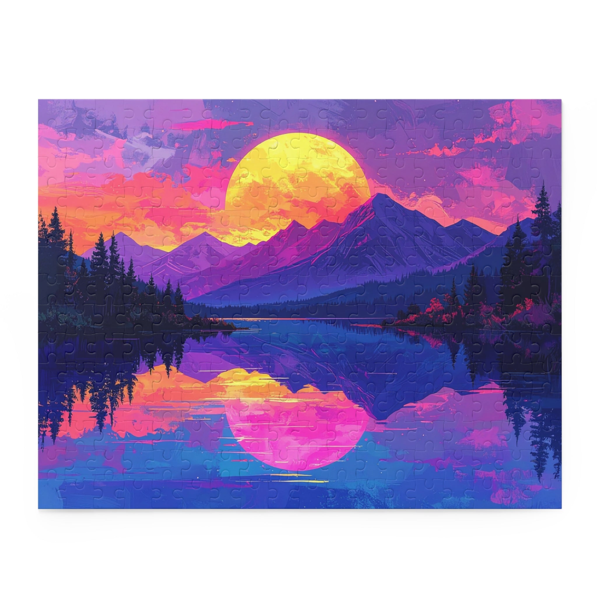 Synthwave Sunset Lake: Neon Mountain Dreamscape, Digital Retrowave Art -  L'Art Puzzle