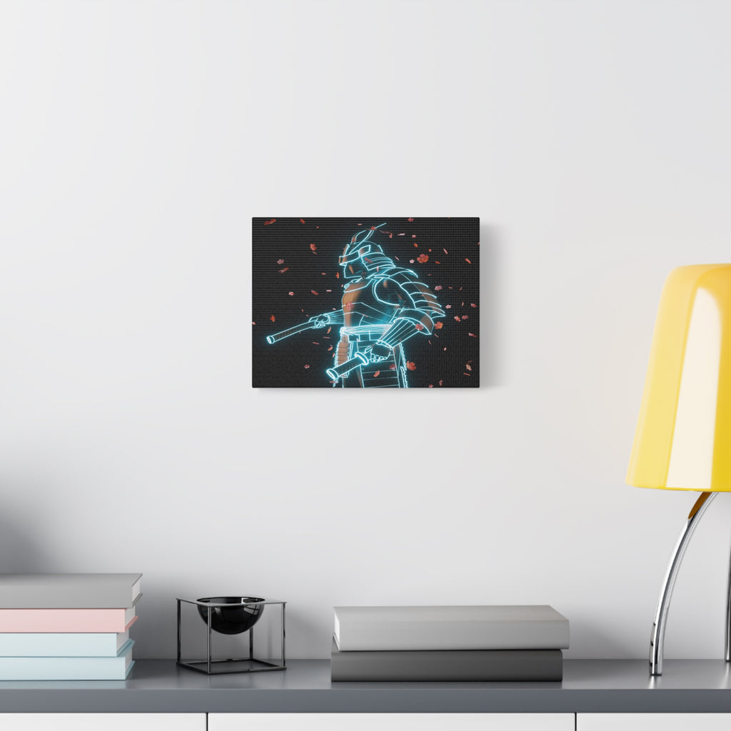 Neon Samurai: Digital Warrior, Cyberpunk Fusion, Glowing Wireframe Armor - L’Art Suprême Canvas