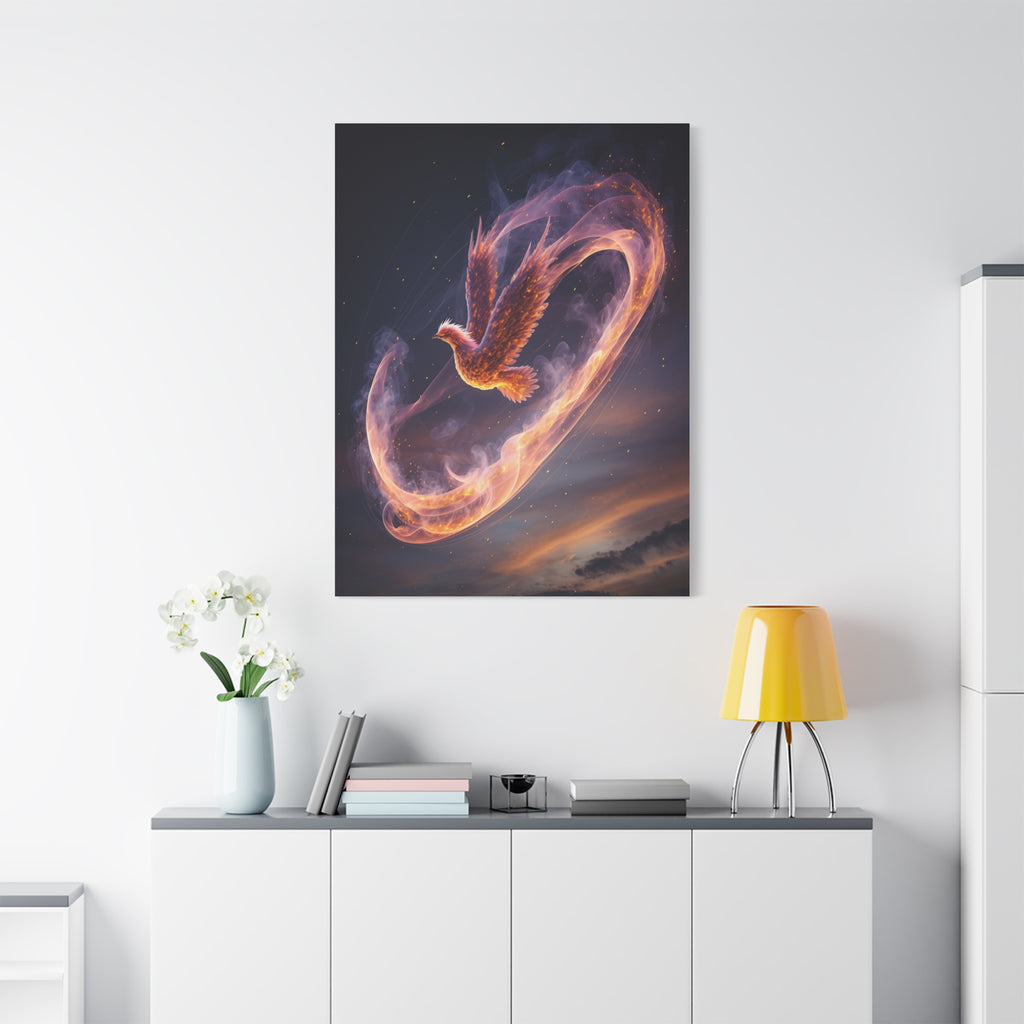 Phoenix of Rebirth: Mythical Fire Bird Digital Painting, Fantasy Flame Creature Artwork - L’Art Suprême Canvas