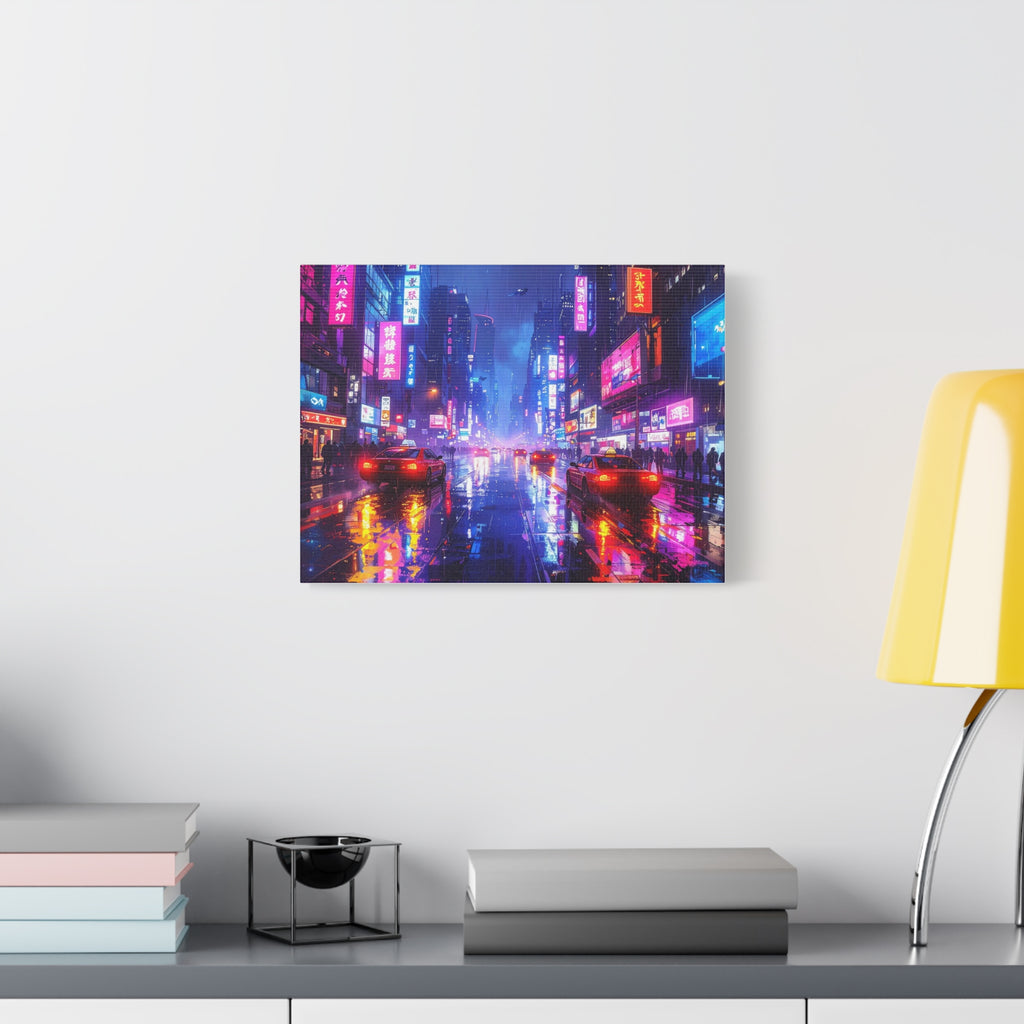 Neon Dystopia: Cyberpunk Metropolis, Urban Night Reflections - L’Art Suprême Canvas