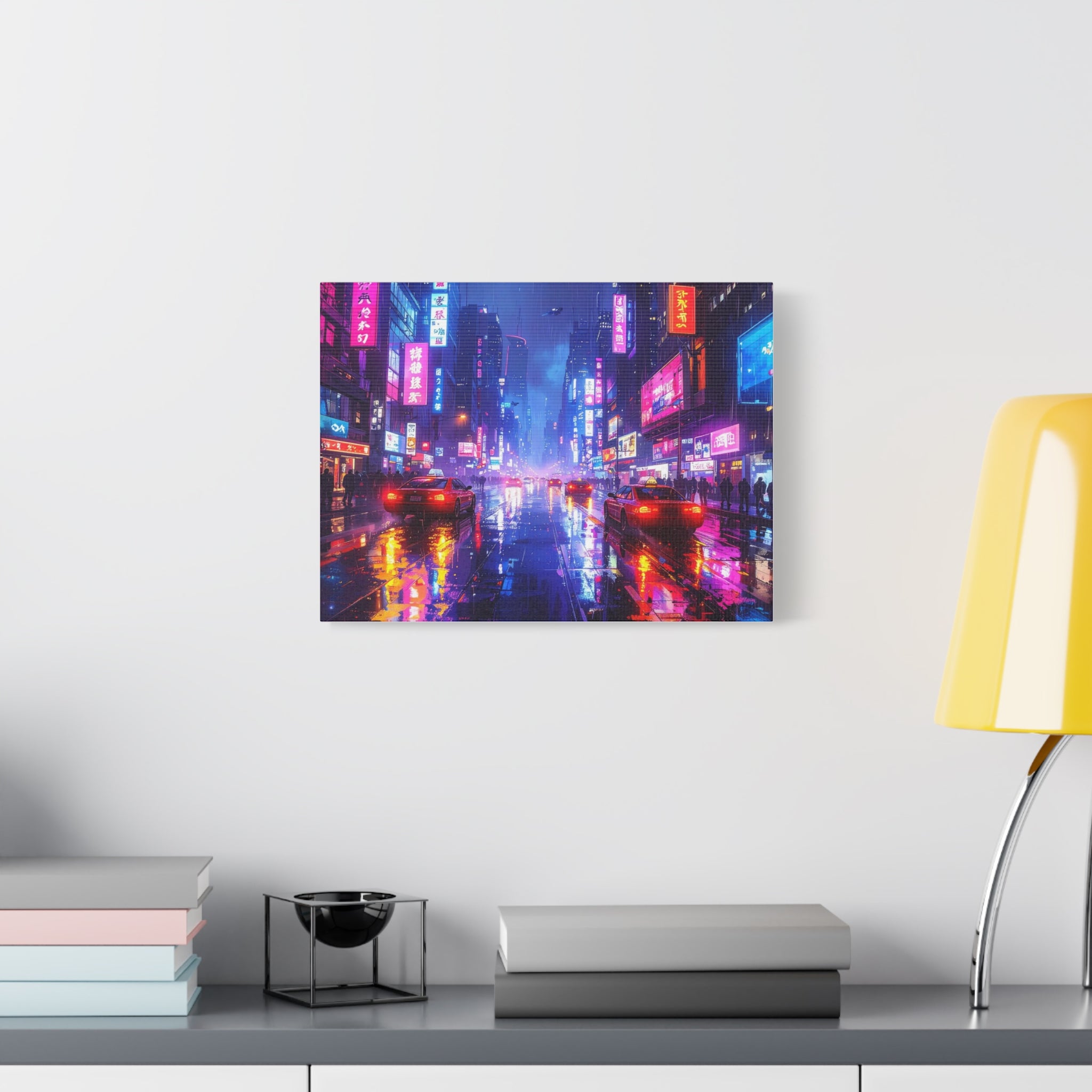 Neon Dystopia: Cyberpunk Metropolis, Urban Night Reflections - L’Art Suprême Canvas