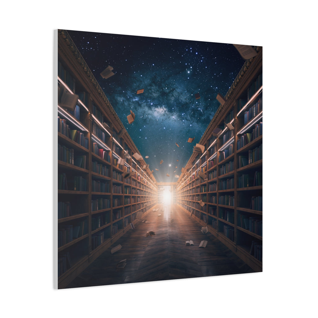 Celestial Library of Infinite Knowledge: Dreamscape Corridor, Cosmic Bibliophile's Journey - L’Art Suprême Canvas