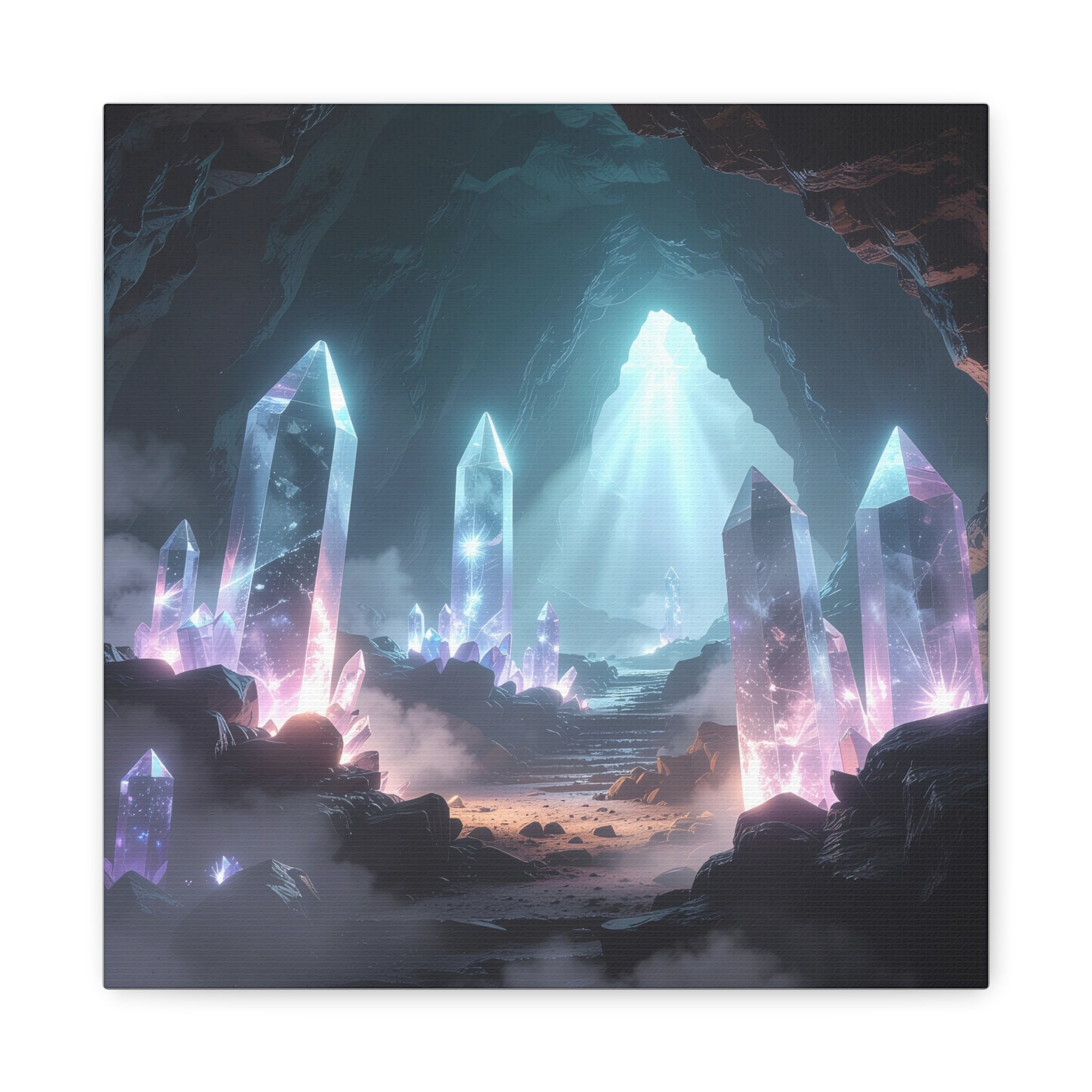 Crystal Reverie: Luminous Cavern Dreamscape, Ethereal Digital Fantasy Art - L’Art Suprême Canvas