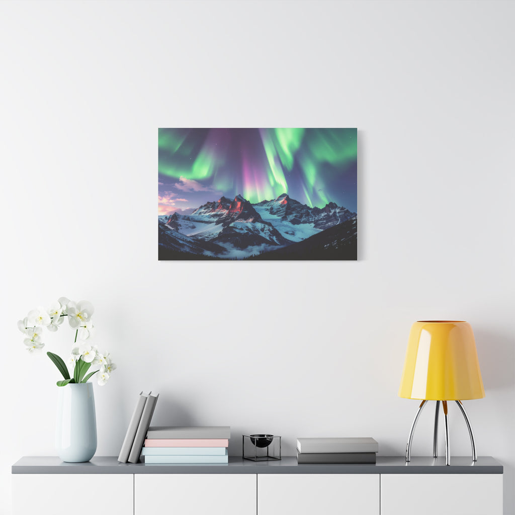 Celestial Symphony: Northern Lights Panorama, Alpine Aurora Wilderness - L’Art Suprême Canvas