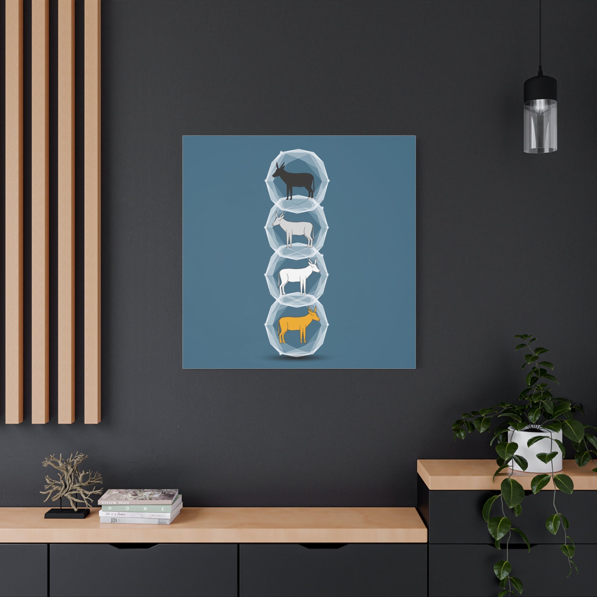 Encapsulated Ascent: Geometric Animal Silhouettes, Minimal Vertical Progression - L’Art Suprême Canvas