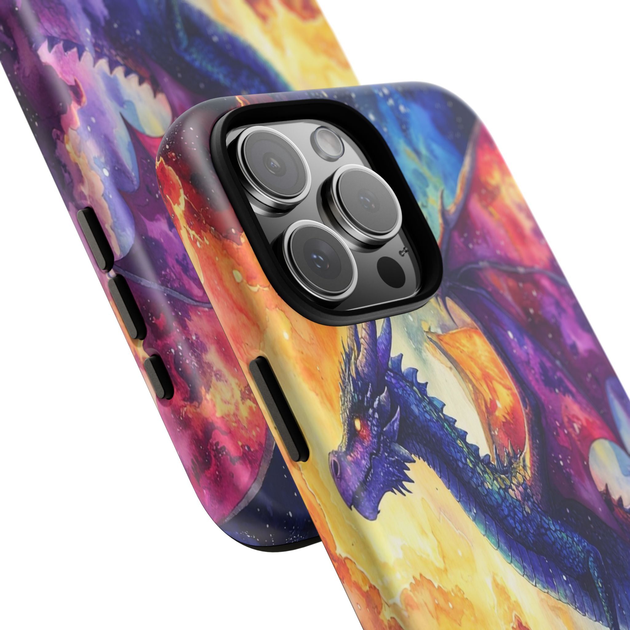 Celestial Dragons' Ascent: Watercolor Fantasy Artwork, Cosmic Nebula Landscape - L’Art Suprême Phone Case