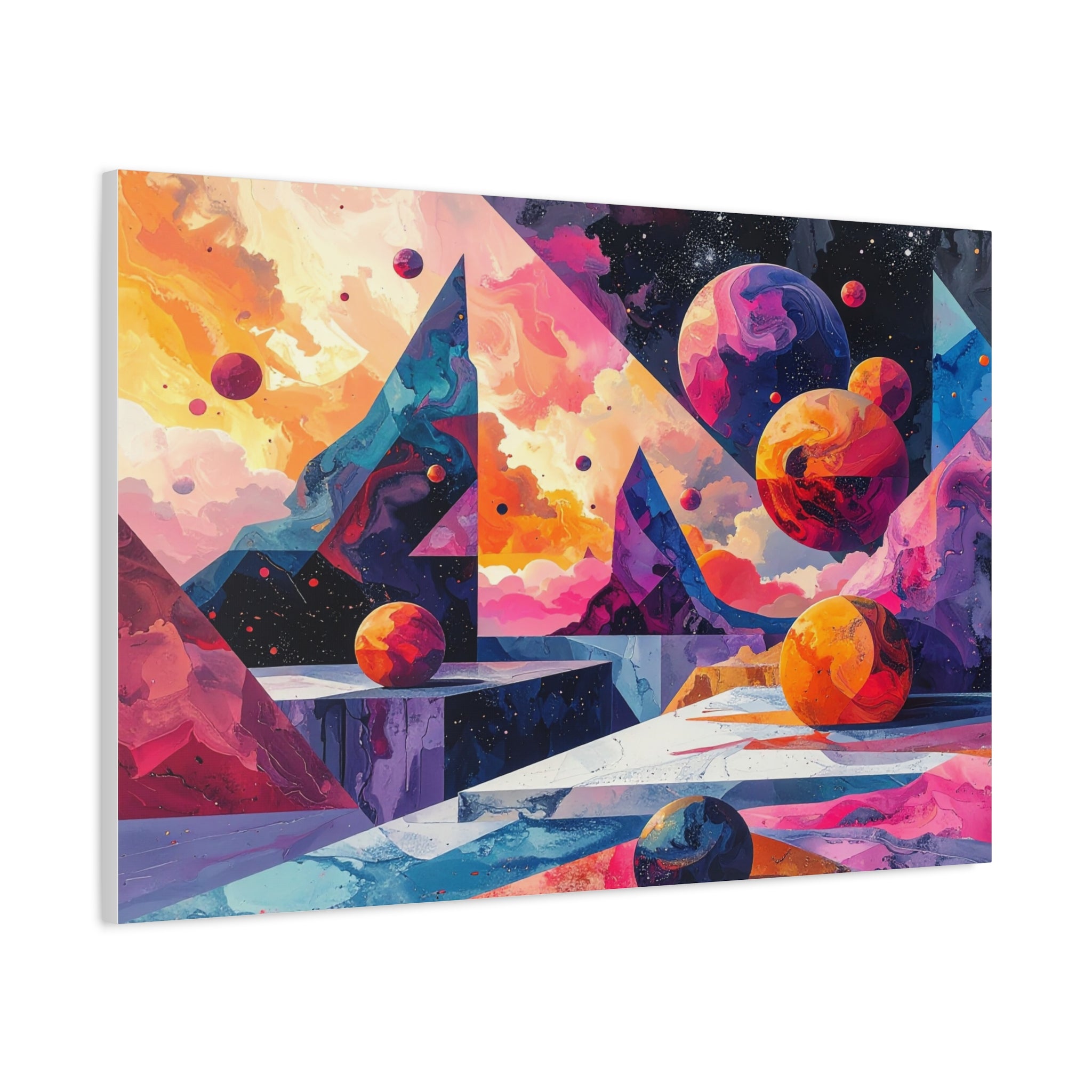 Cosmic Geometry: Dimensional Kaleidoscope, Digital Abstract Landscape - L’Art Suprême Canvas