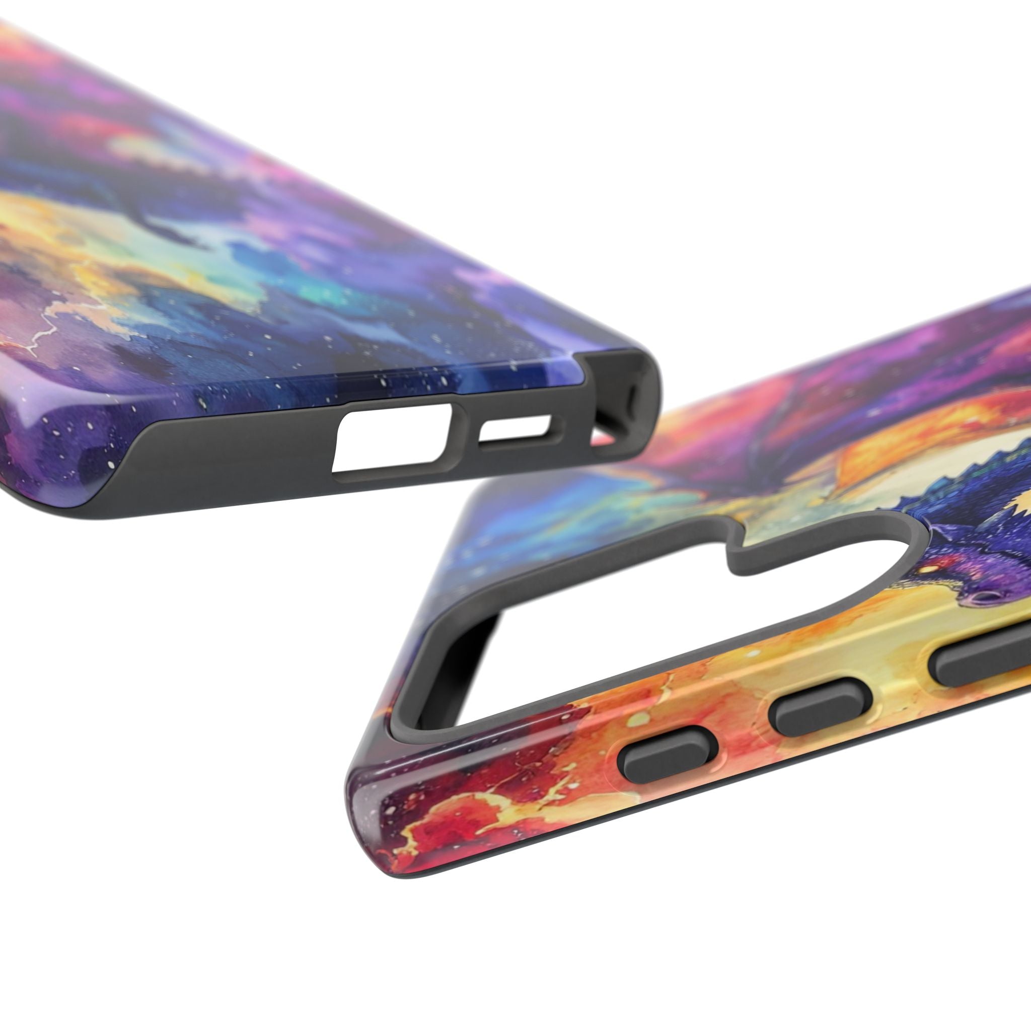 Celestial Dragons' Ascent: Watercolor Fantasy Artwork, Cosmic Nebula Landscape - L’Art Suprême Phone Case