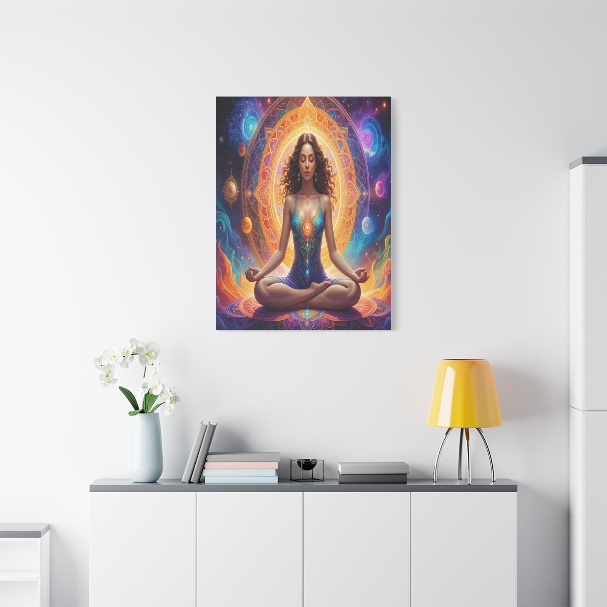 Cosmic Lotus Meditation: Spiritual Energy Mandala, Digital Celestial Art - L’Art Suprême Canvas