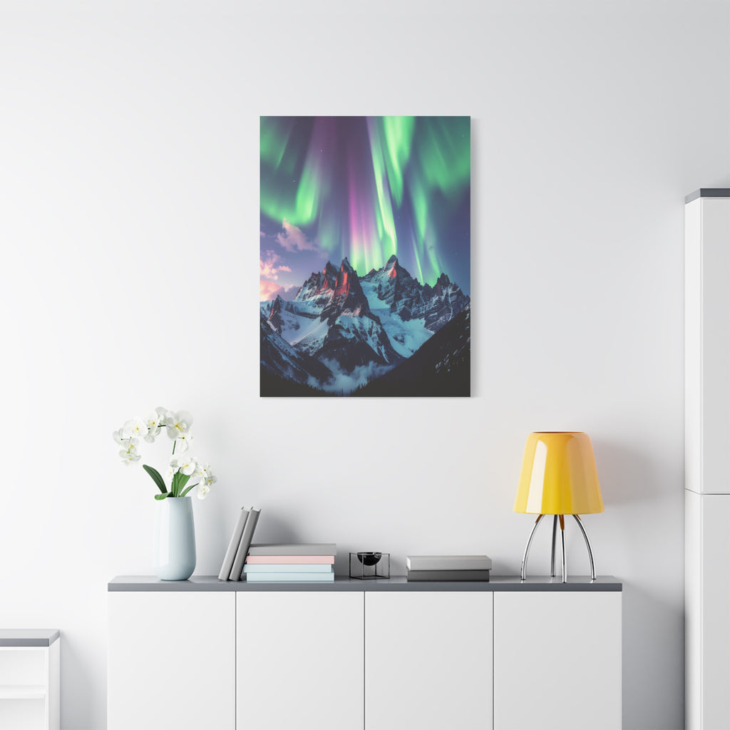 Celestial Symphony: Northern Lights Panorama, Alpine Aurora Wilderness - L’Art Suprême Canvas