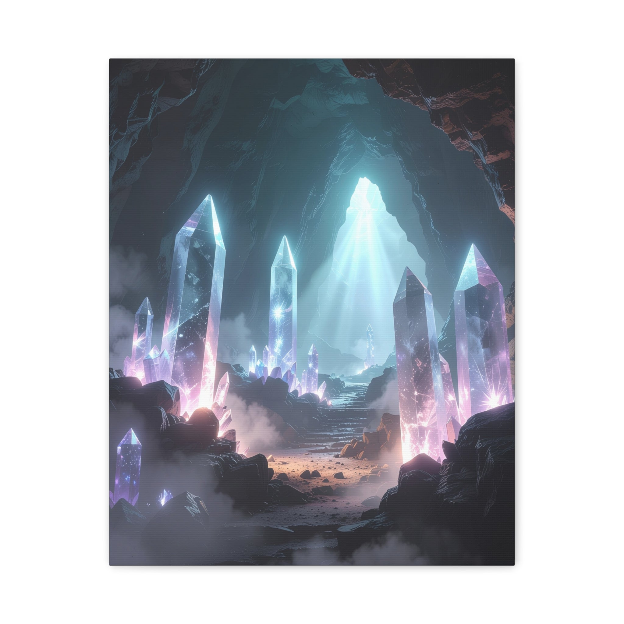 Crystal Reverie: Luminous Cavern Dreamscape, Ethereal Digital Fantasy Art - L’Art Suprême Canvas