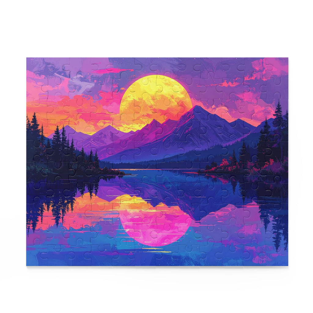 Synthwave Sunset Lake: Neon Mountain Dreamscape, Digital Retrowave Art -  L'Art Puzzle