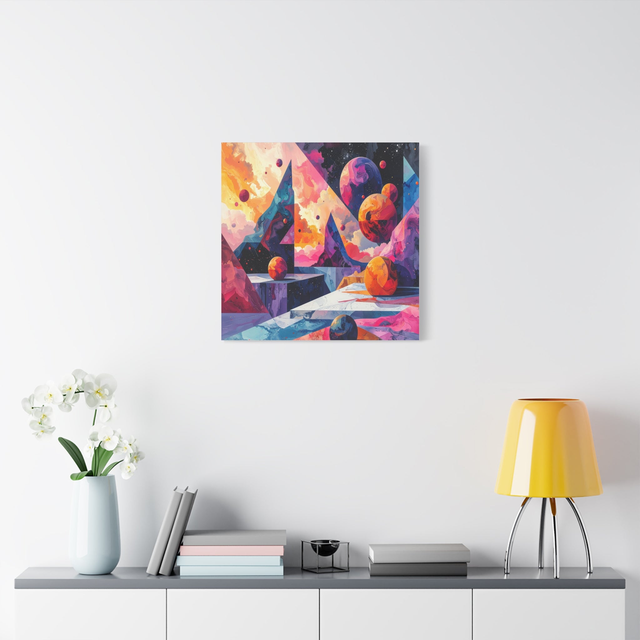 Cosmic Geometry: Dimensional Kaleidoscope, Digital Abstract Landscape - L’Art Suprême Canvas