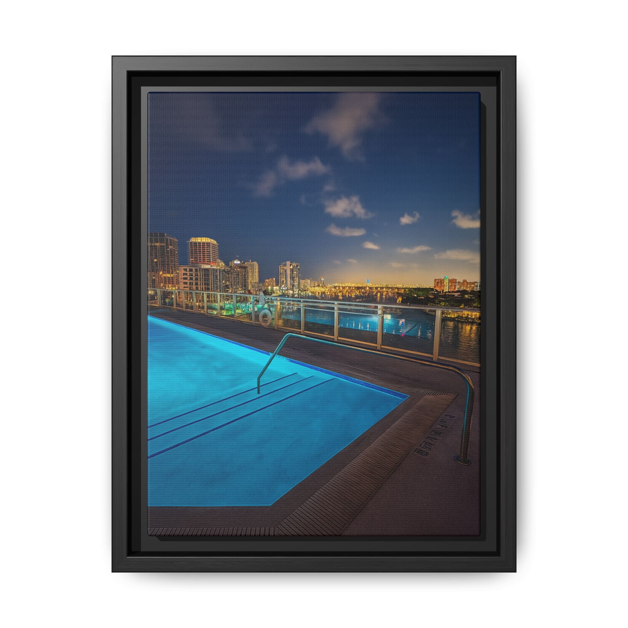 "Skyline Reflections" – Framed Canvas Print