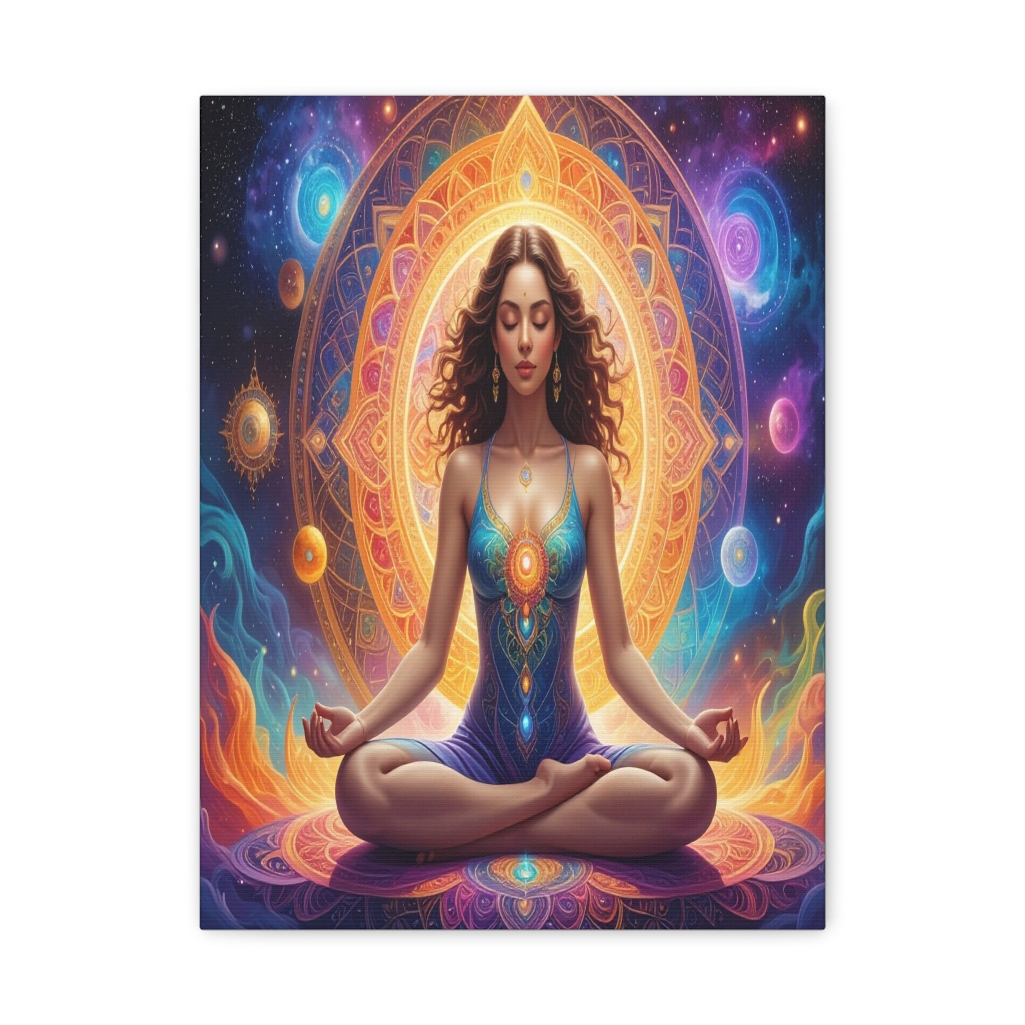 Cosmic Lotus Meditation: Spiritual Energy Mandala, Digital Celestial Art - L’Art Suprême Canvas