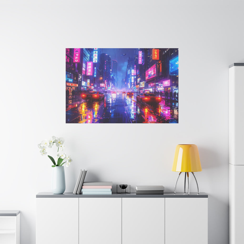 Neon Dystopia: Cyberpunk Metropolis, Urban Night Reflections - L’Art Suprême Canvas