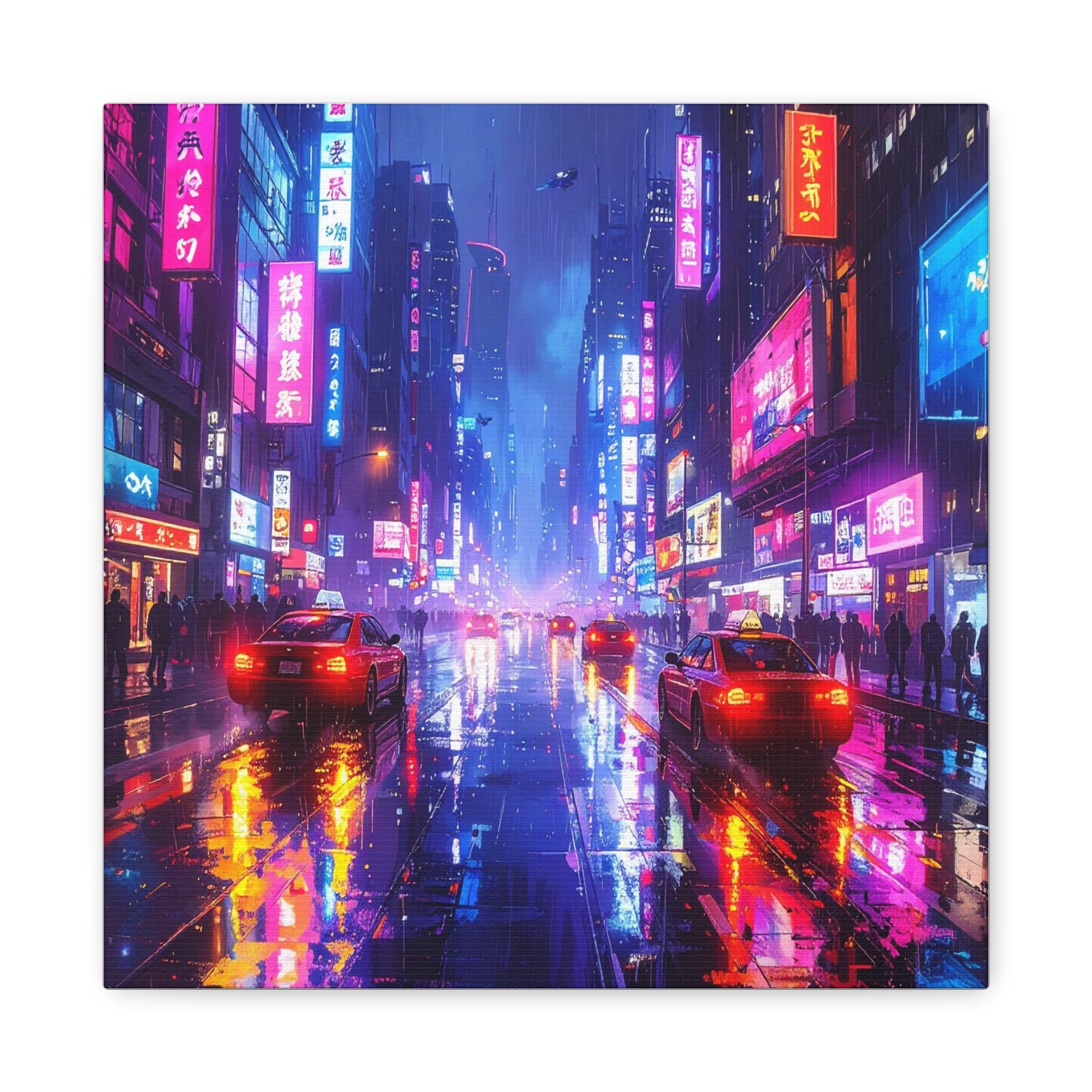 Neon Dystopia: Cyberpunk Metropolis, Urban Night Reflections - L’Art Suprême Canvas