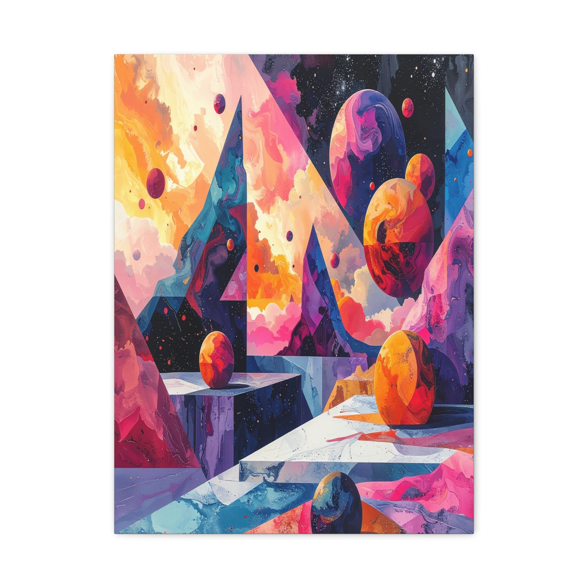 Cosmic Geometry: Dimensional Kaleidoscope, Digital Abstract Landscape - L’Art Suprême Canvas