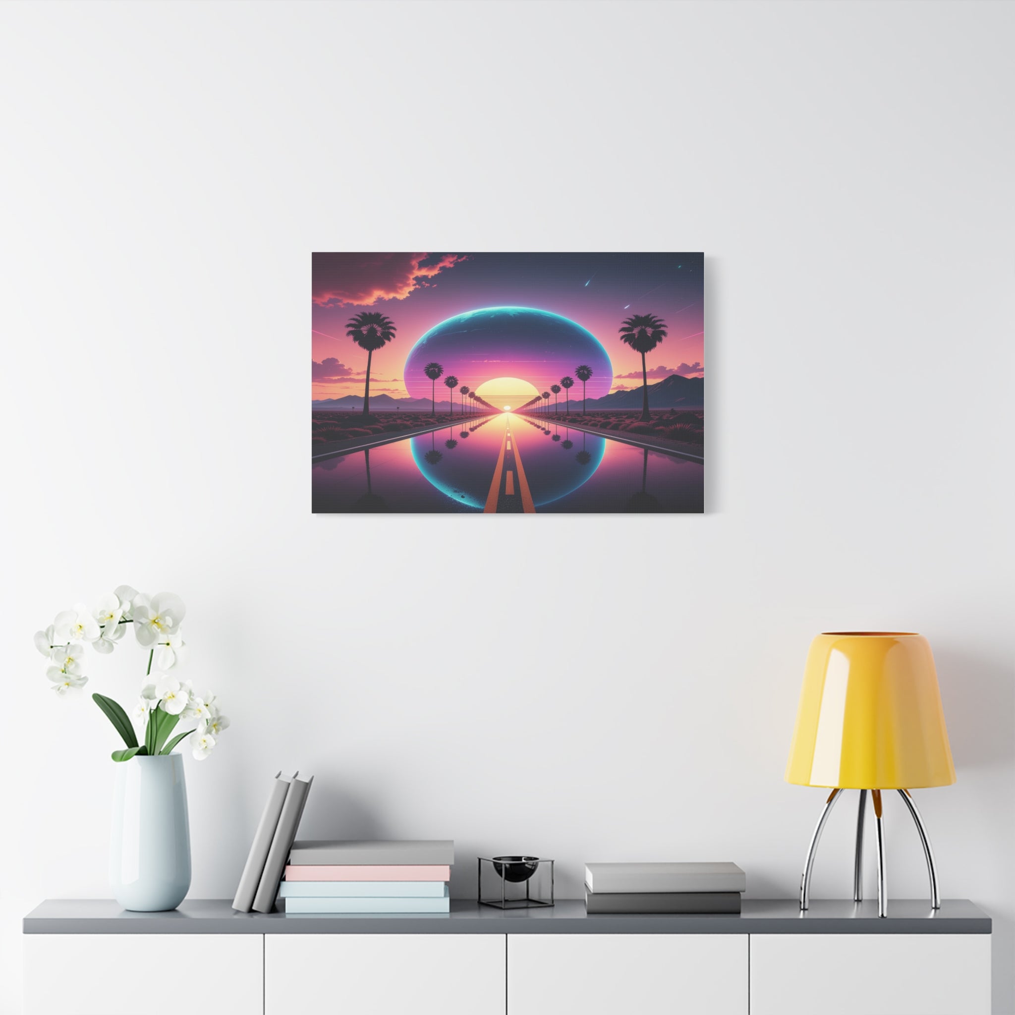 Cosmic Highway: Synthwave Dreamscape, Retro-Futuristic Sunset - L’Art Suprême Canvas
