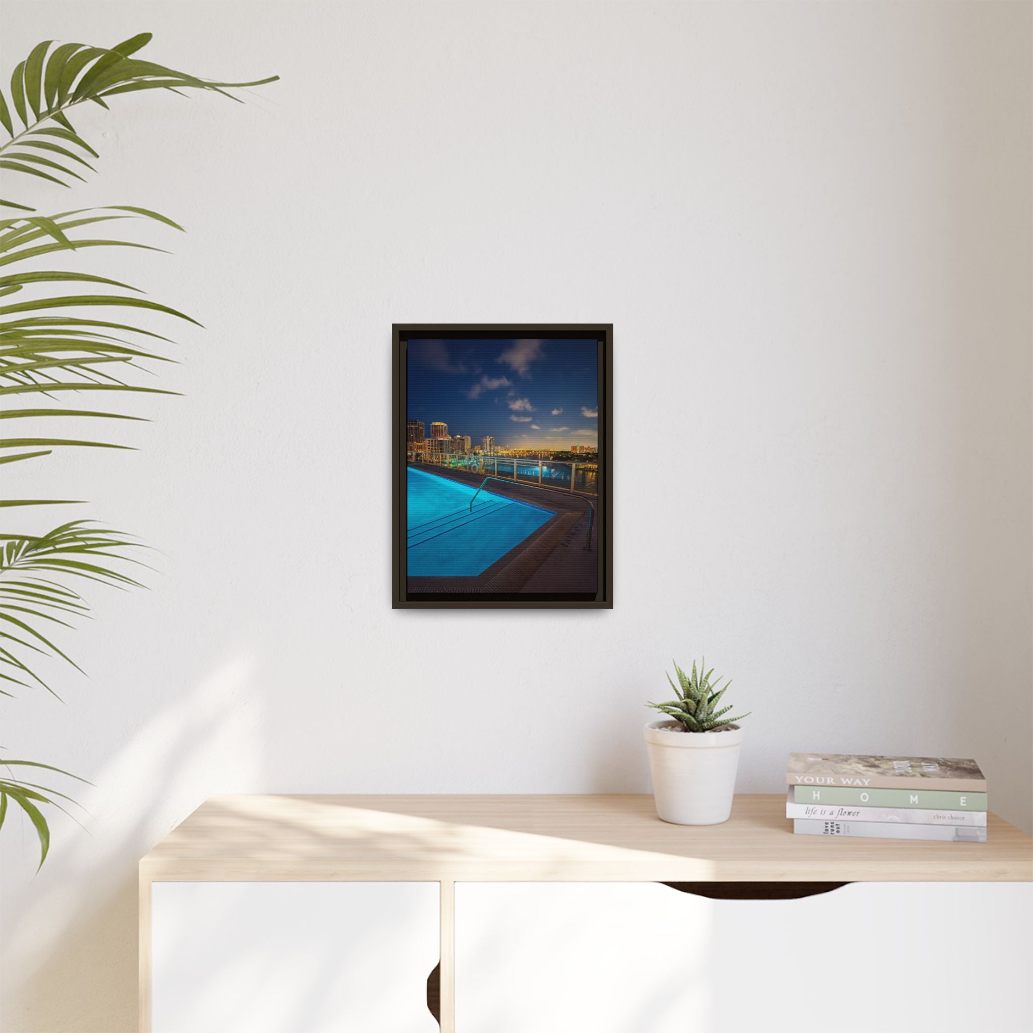 "Skyline Reflections" – Framed Canvas Print