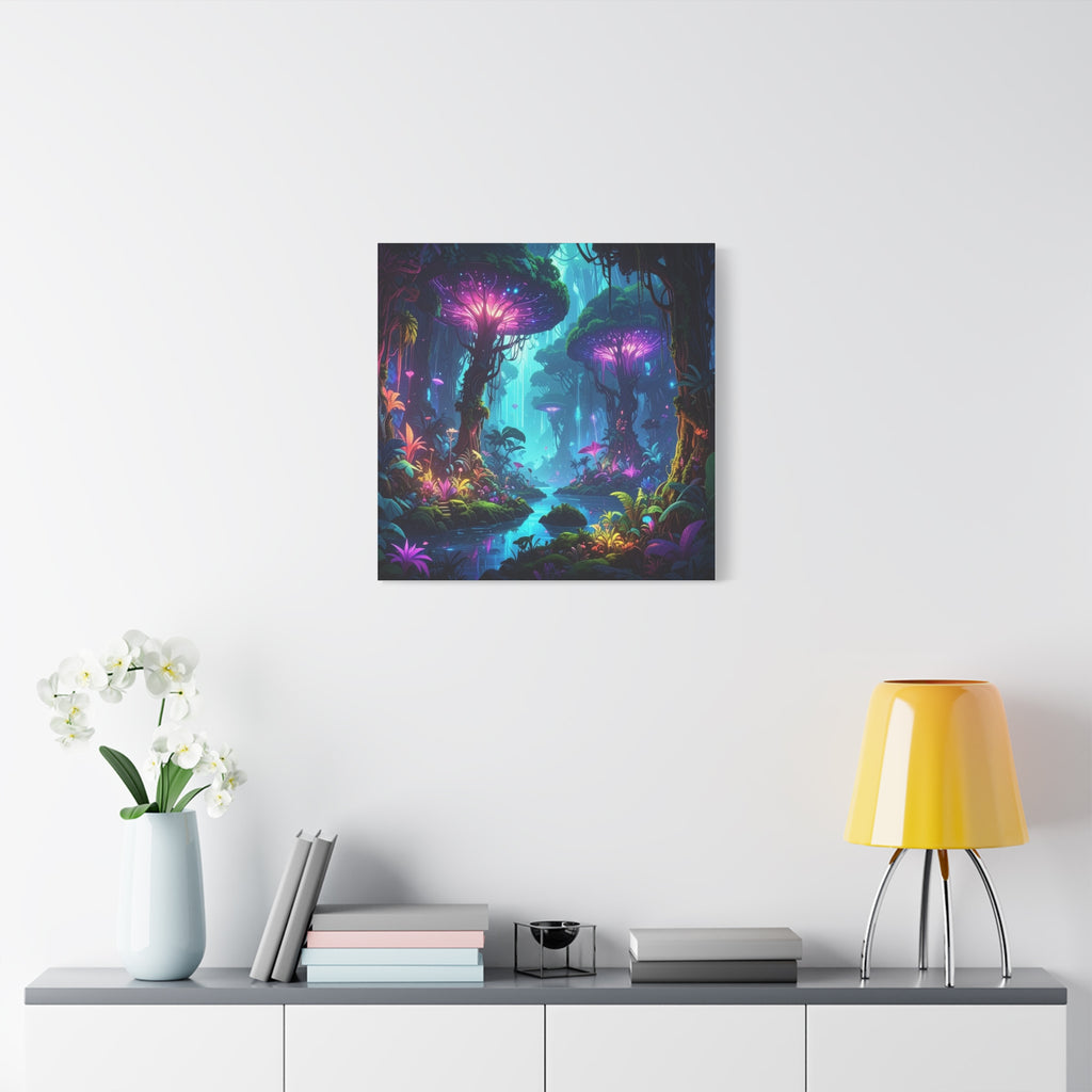 Luminescent Realms: Bioluminescent Forest Fantasy, Digital Art Dreamscape - L’Art Suprême Canvas