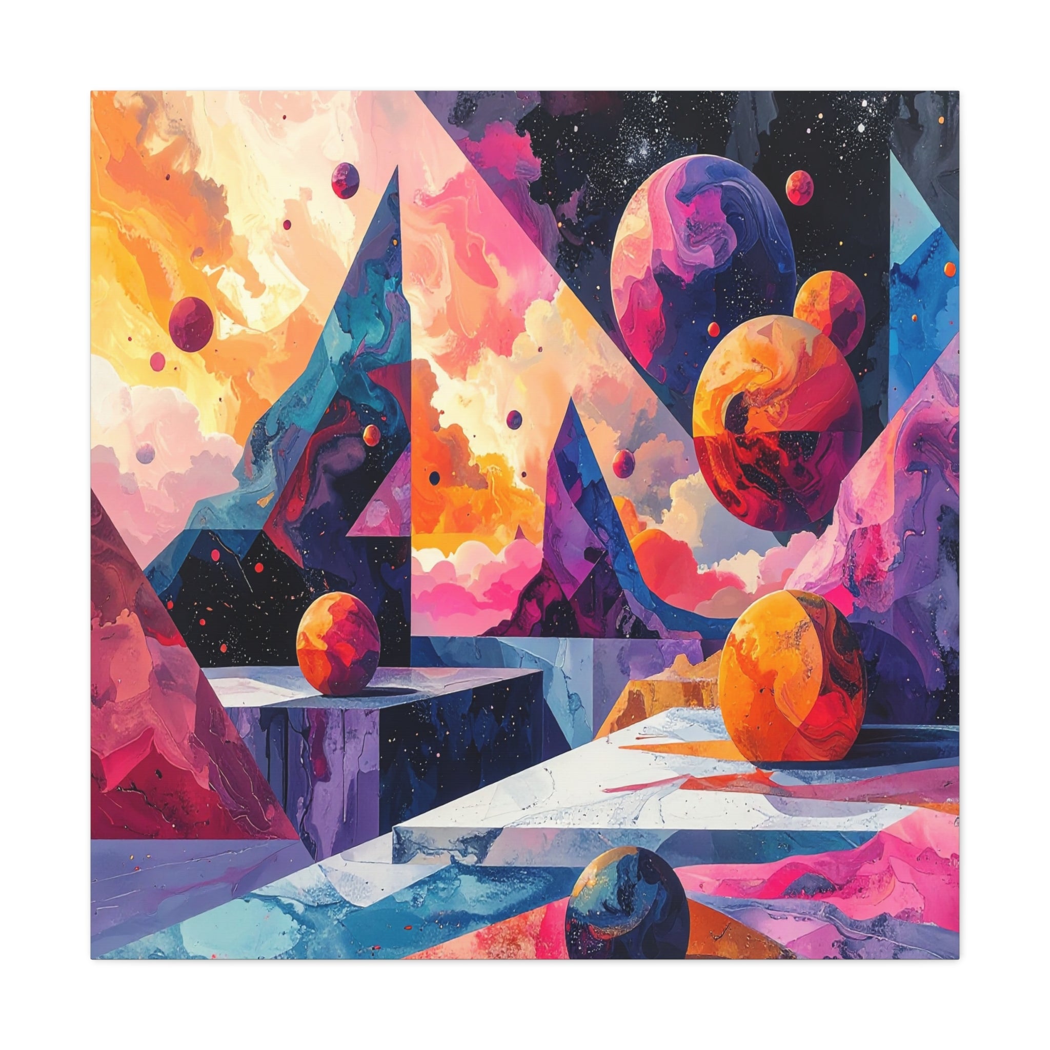 Cosmic Geometry: Dimensional Kaleidoscope, Digital Abstract Landscape - L’Art Suprême Canvas