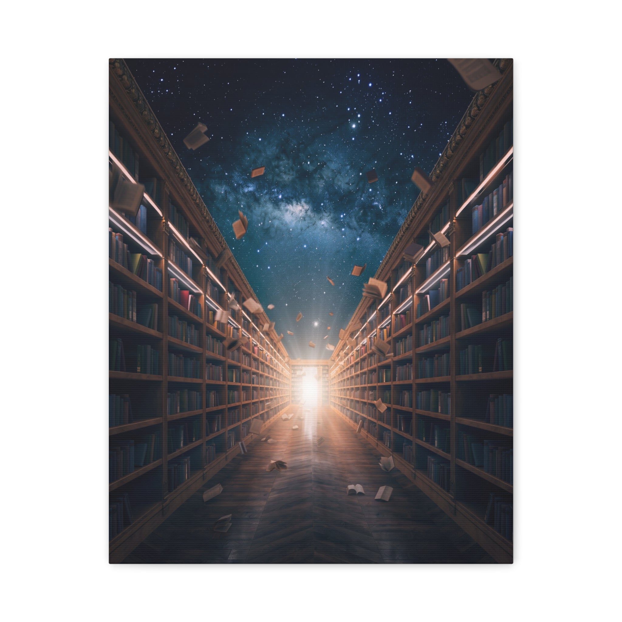 Celestial Library of Infinite Knowledge: Dreamscape Corridor, Cosmic Bibliophile's Journey - L’Art Suprême Canvas