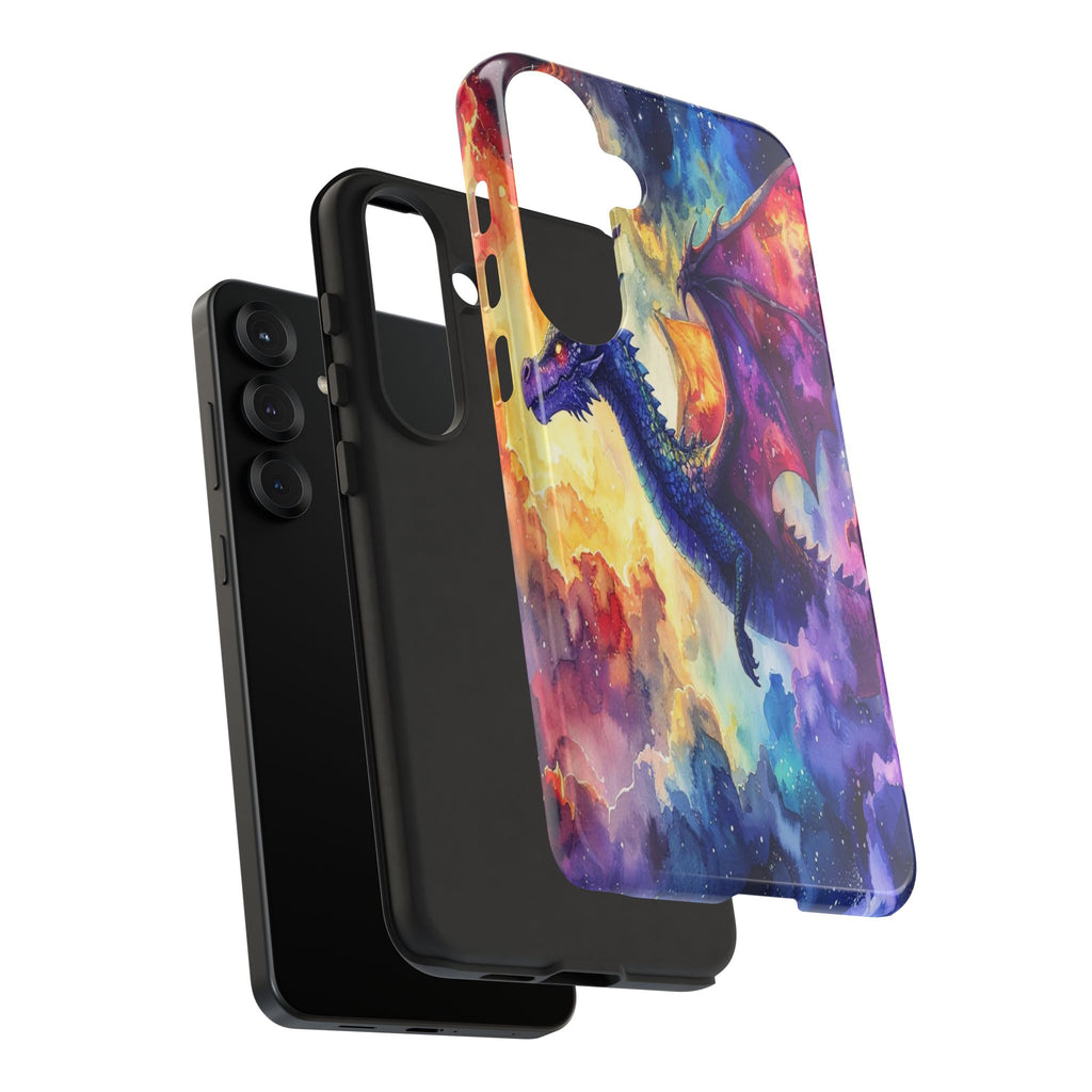 Celestial Dragons' Ascent: Watercolor Fantasy Artwork, Cosmic Nebula Landscape - L’Art Suprême Phone Case