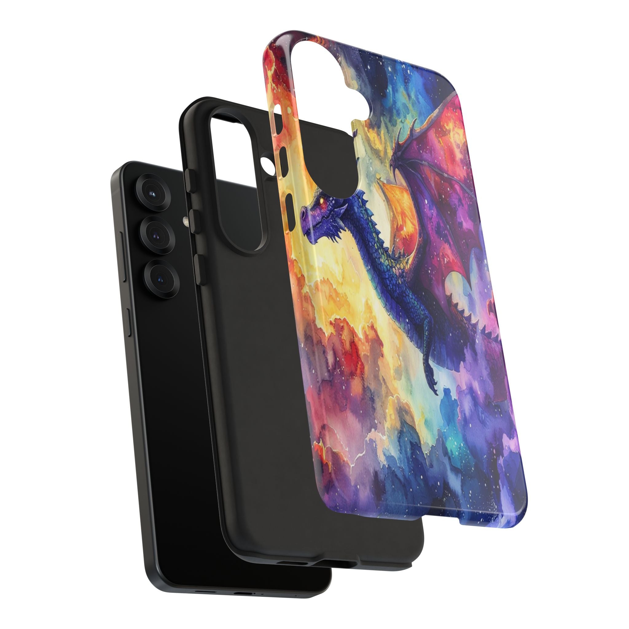 Celestial Dragons' Ascent: Watercolor Fantasy Artwork, Cosmic Nebula Landscape - L’Art Suprême Phone Case