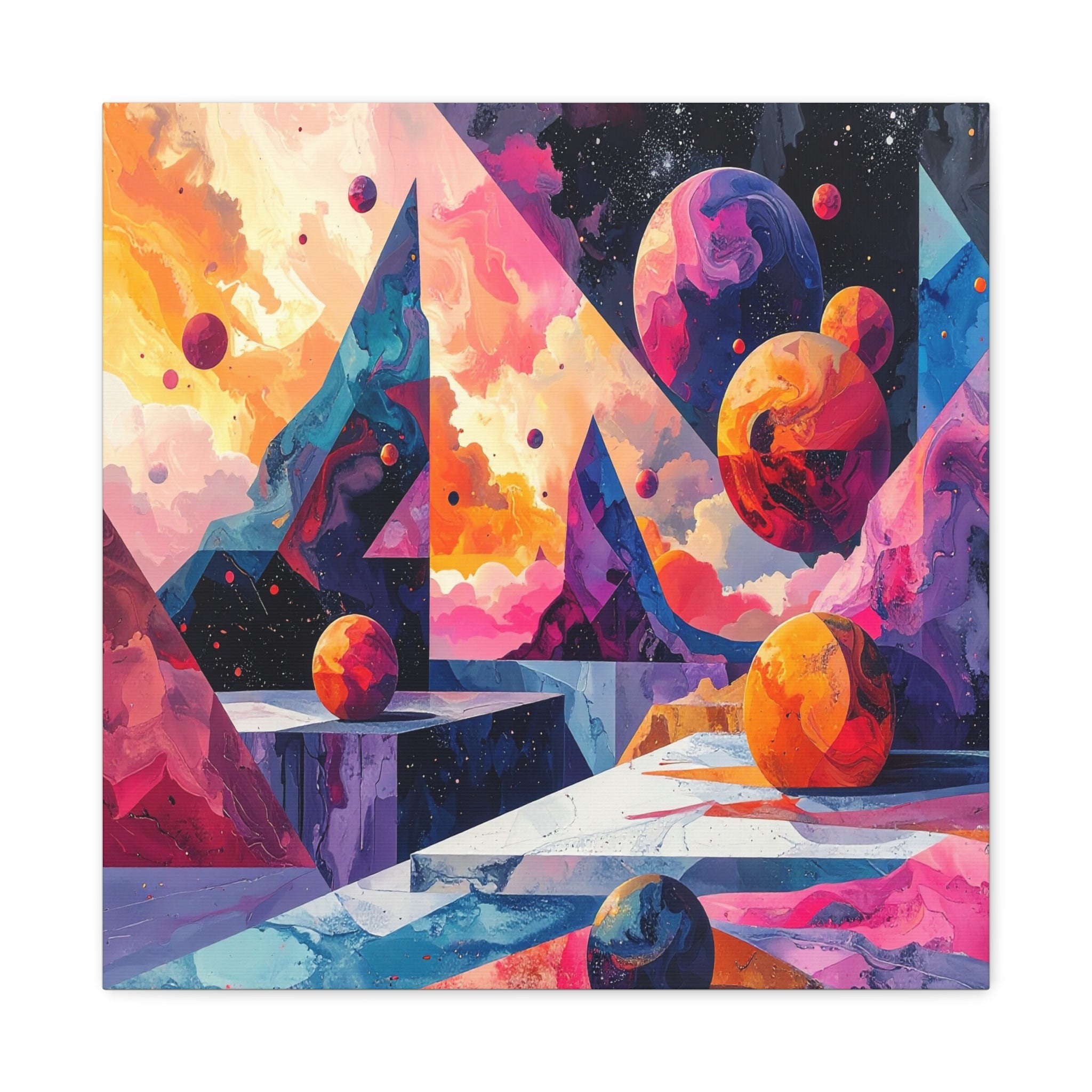 Cosmic Geometry: Dimensional Kaleidoscope, Digital Abstract Landscape - L’Art Suprême Canvas