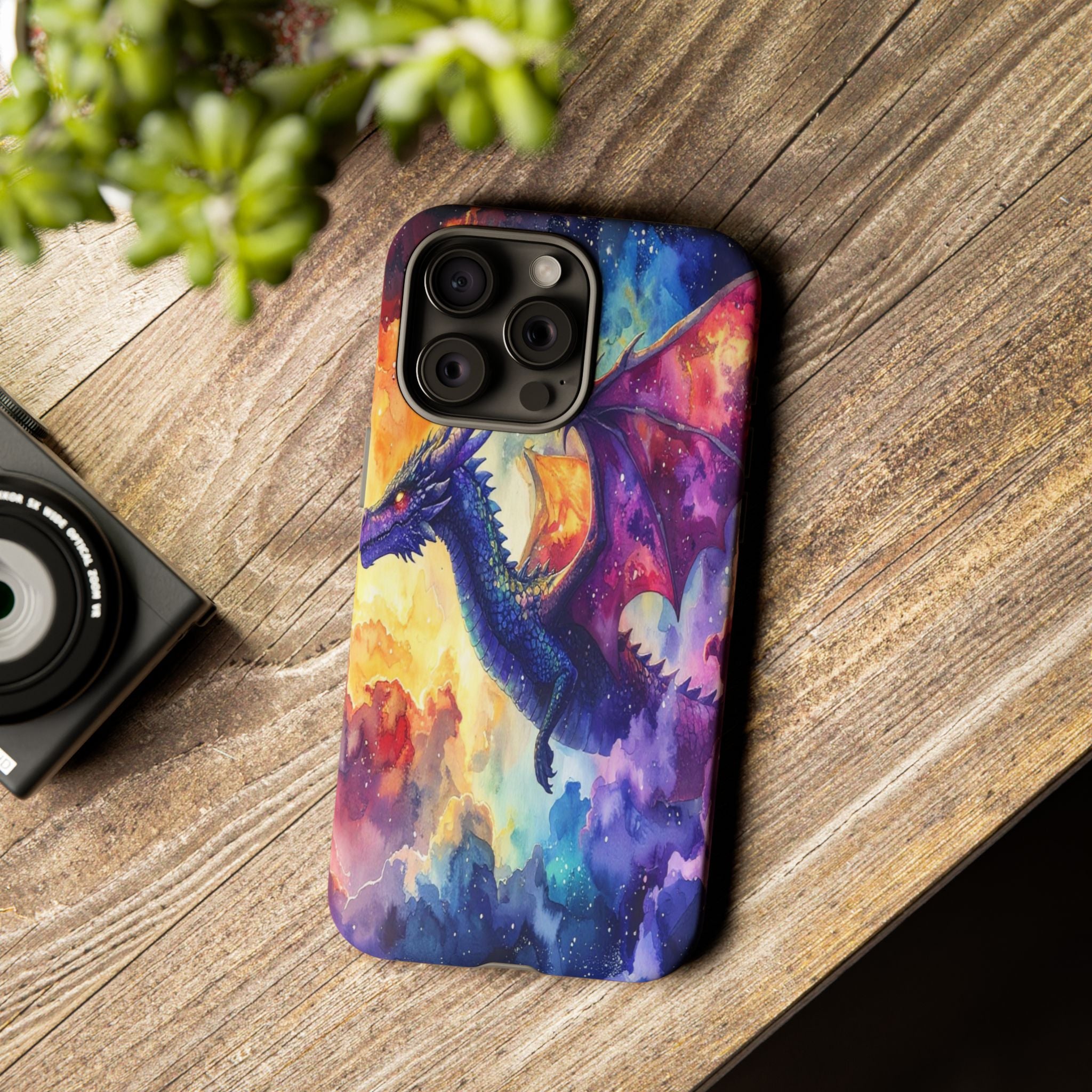 Celestial Dragons' Ascent: Watercolor Fantasy Artwork, Cosmic Nebula Landscape - L’Art Suprême Phone Case