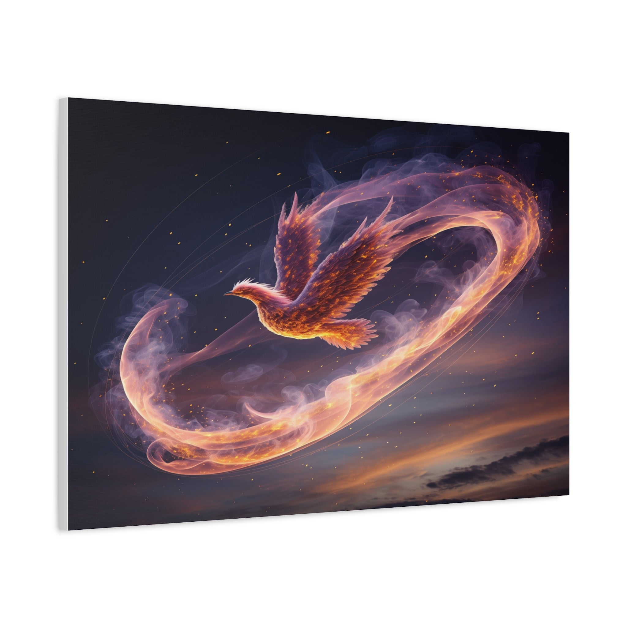 Phoenix of Rebirth: Mythical Fire Bird Digital Painting, Fantasy Flame Creature Artwork - L’Art Suprême Canvas