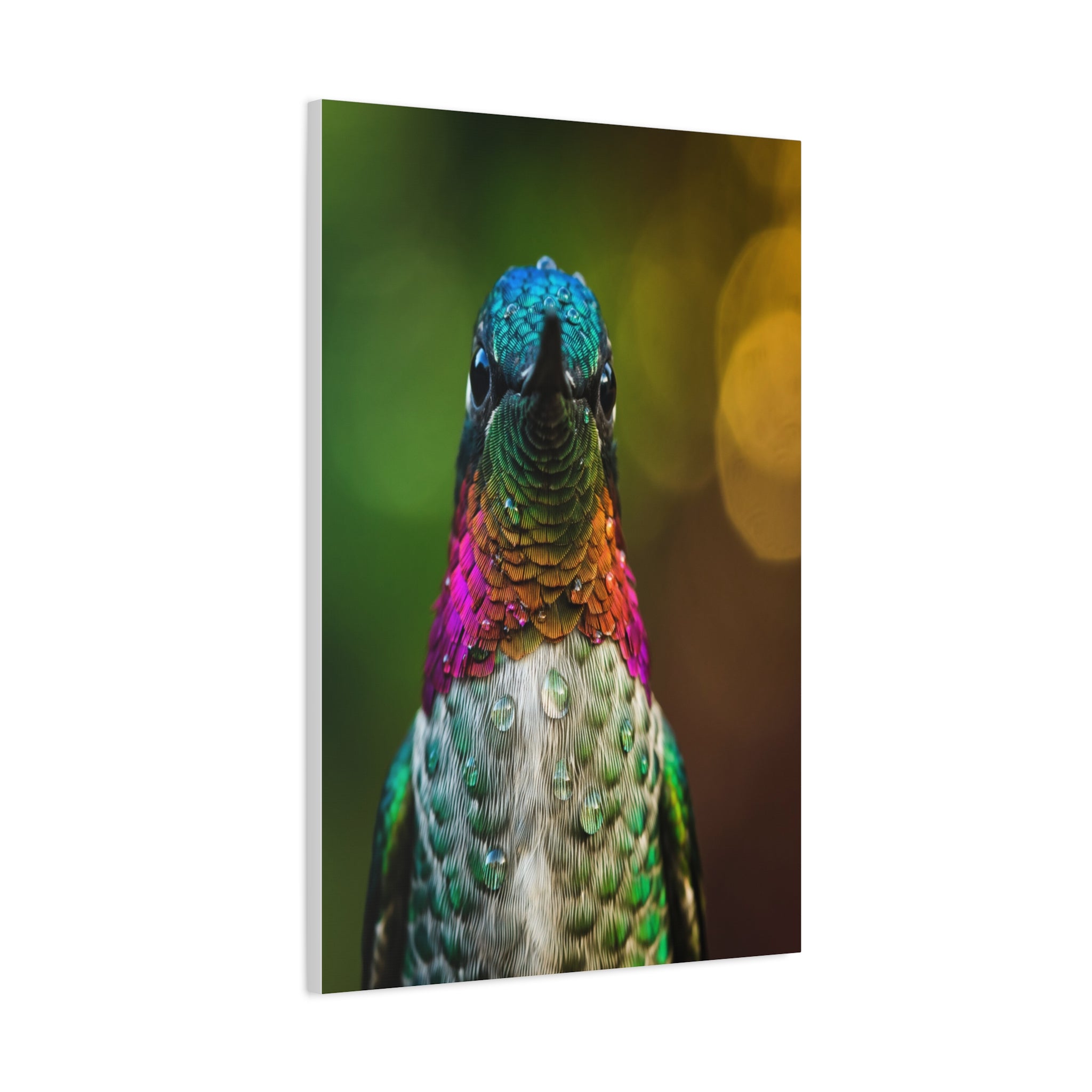 Iridescent Whispers: Hummingbird in Vibrant Plumage, Close-Up Nature Photography - L’Art Suprême Canvas