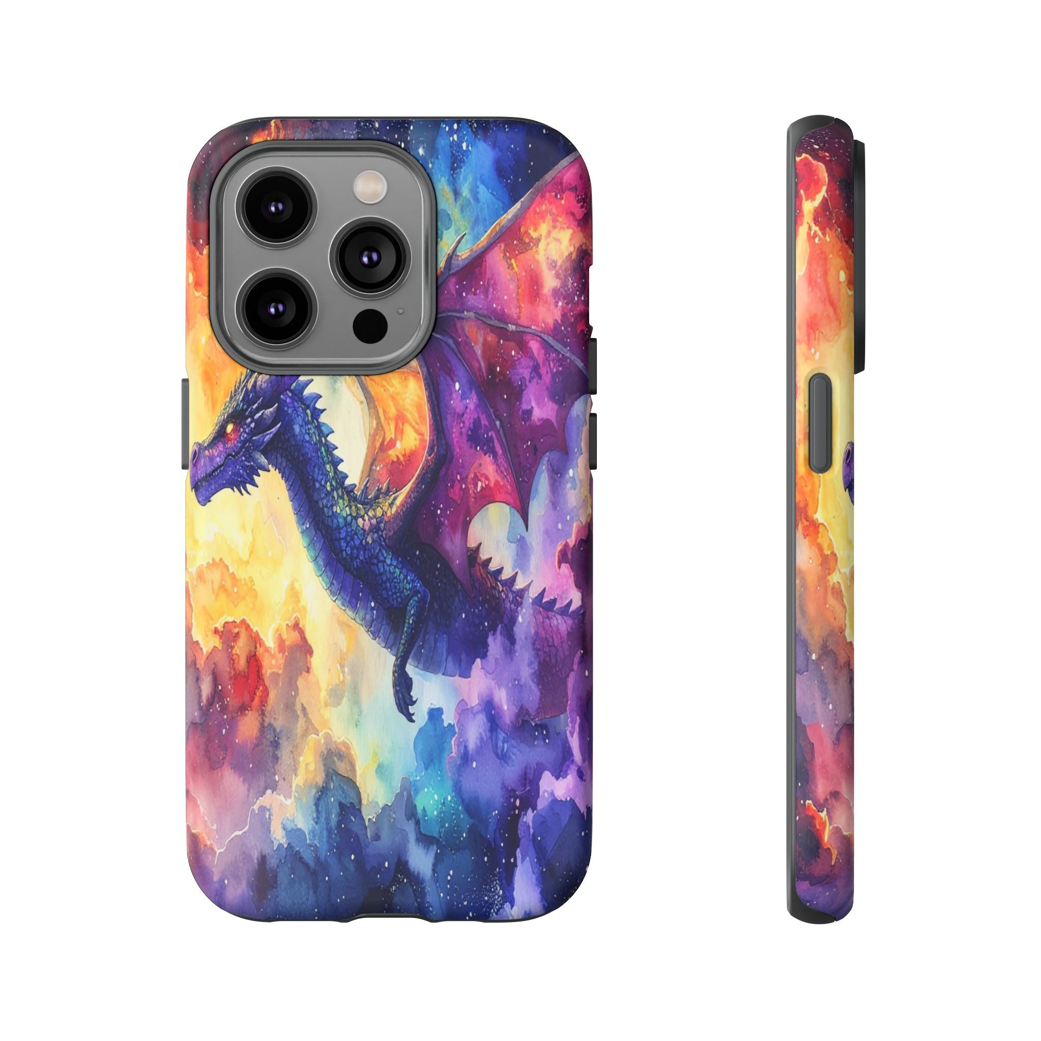Celestial Dragons' Ascent: Watercolor Fantasy Artwork, Cosmic Nebula Landscape - L’Art Suprême Phone Case