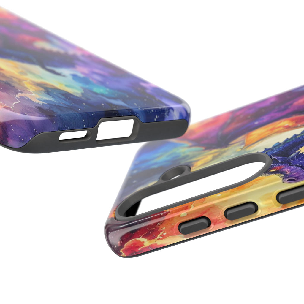 Celestial Dragons' Ascent: Watercolor Fantasy Artwork, Cosmic Nebula Landscape - L’Art Suprême Phone Case