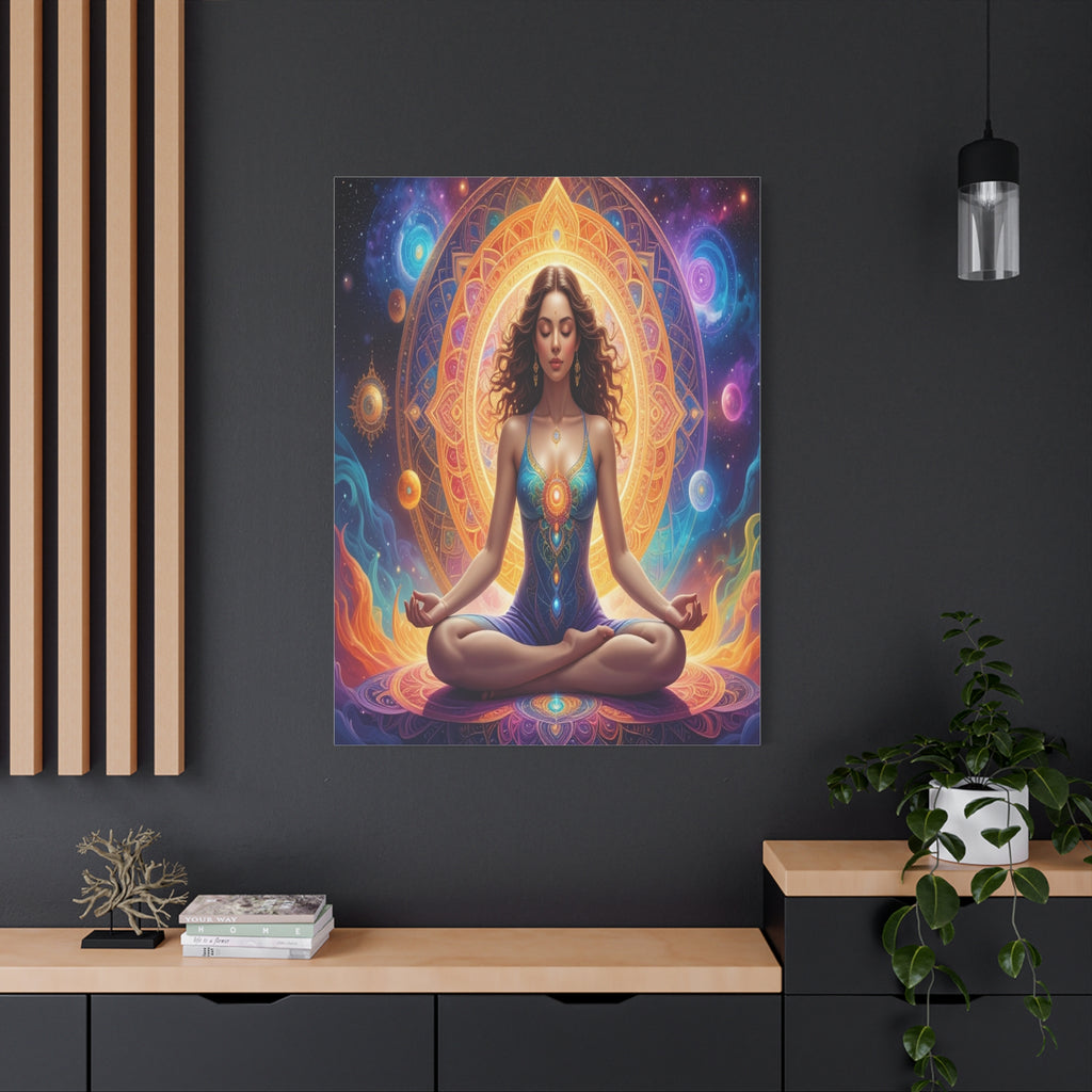 Cosmic Lotus Meditation: Spiritual Energy Mandala, Digital Celestial Art - L’Art Suprême Canvas