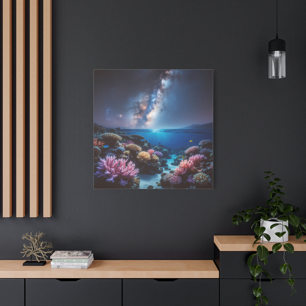 Cosmic Reef Harmony: Underwater Seascape Panorama, Milky Way Marine Dreamscape - L’Art Suprême Canvas