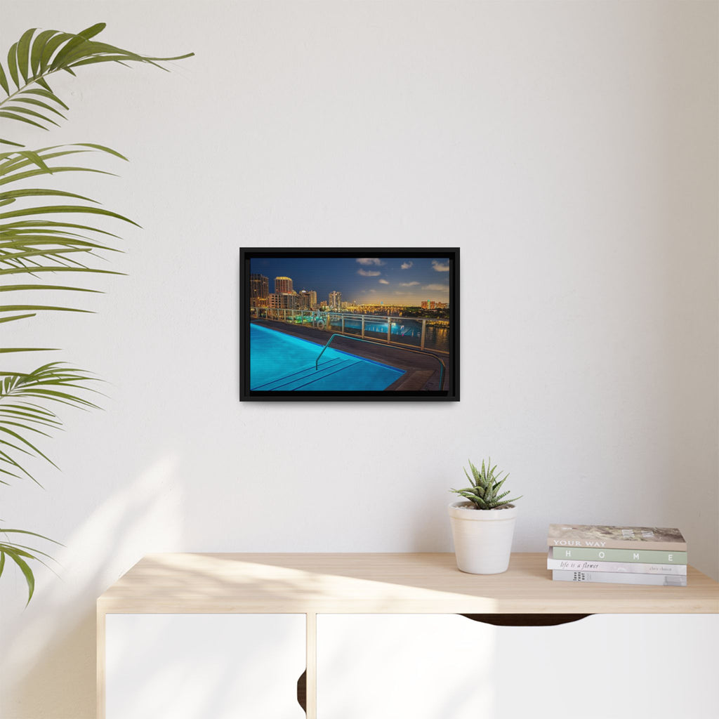 "Skyline Reflections" – Framed Canvas Print