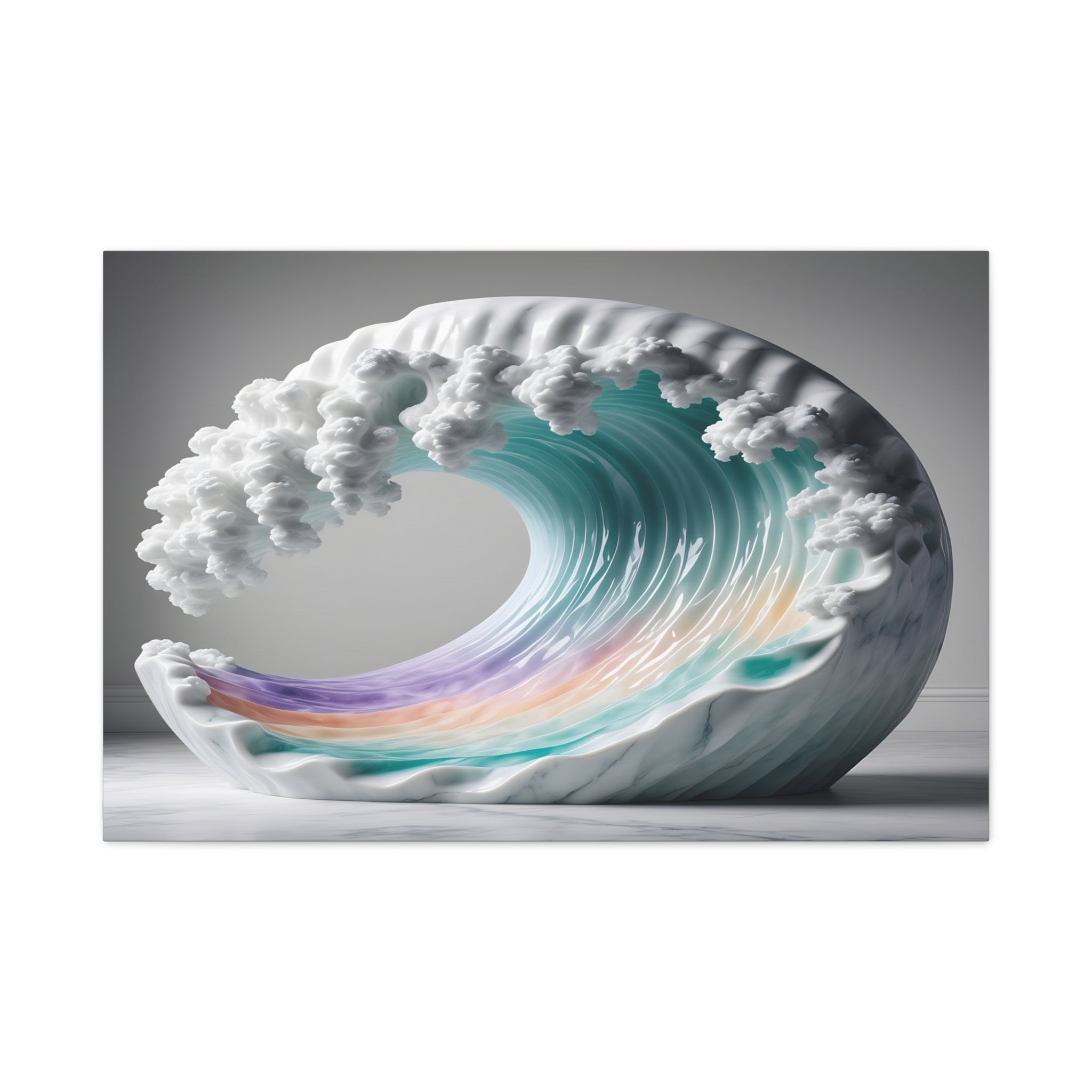 Oceanic Euphoria: Marble Wave Sculpture, Ethereal Aquatic Art - L’Art Suprême Canvas