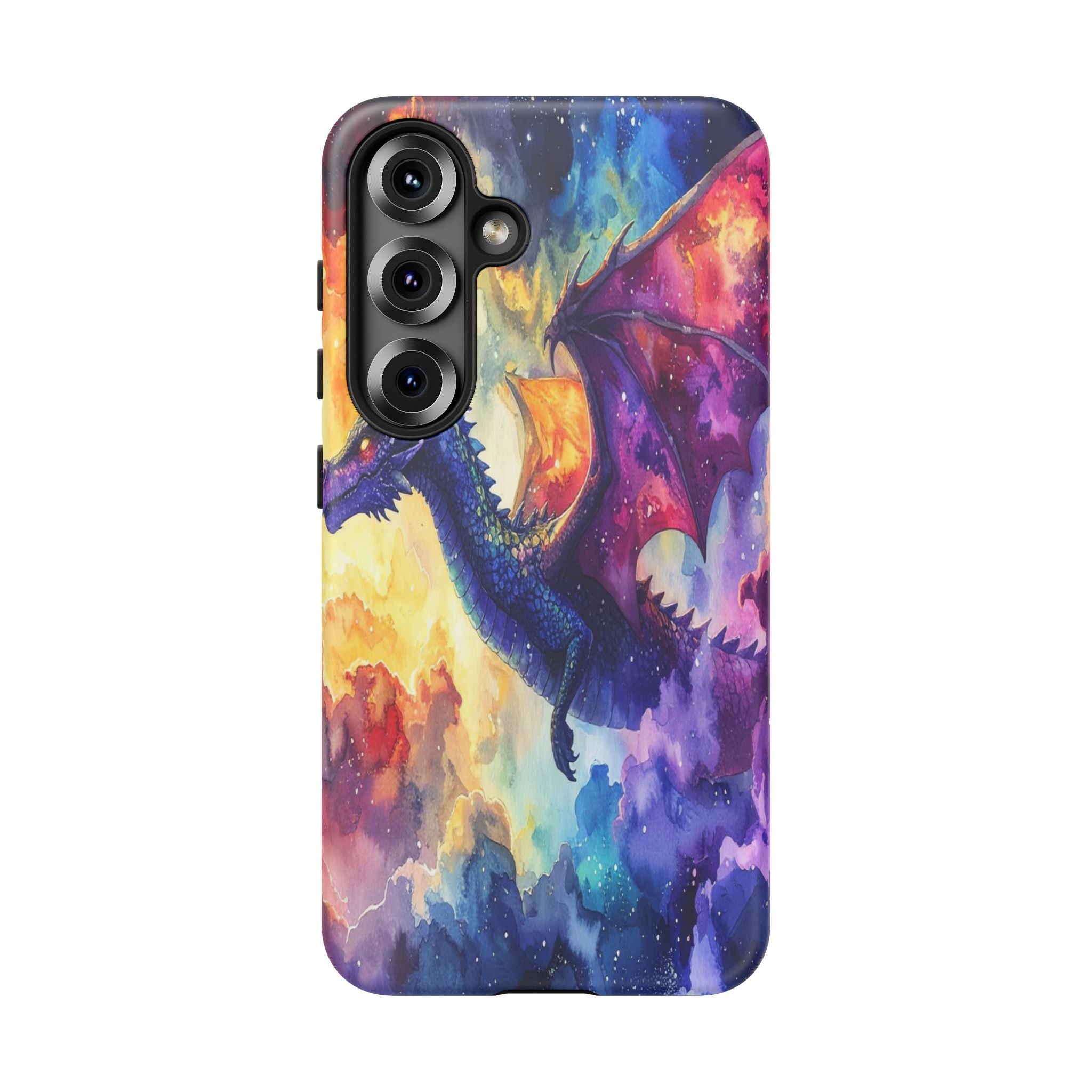 Celestial Dragons' Ascent: Watercolor Fantasy Artwork, Cosmic Nebula Landscape - L’Art Suprême Phone Case