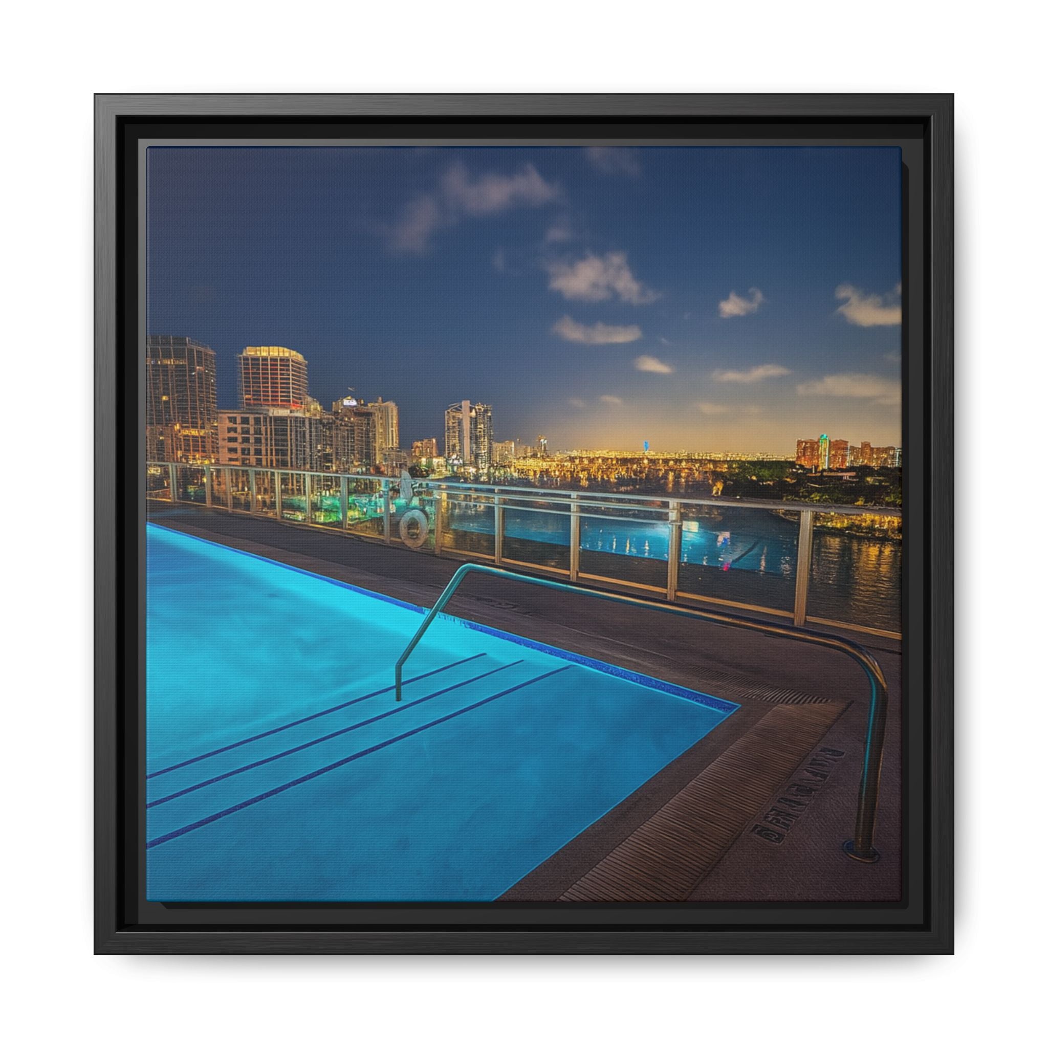 "Skyline Reflections" – Framed Canvas Print