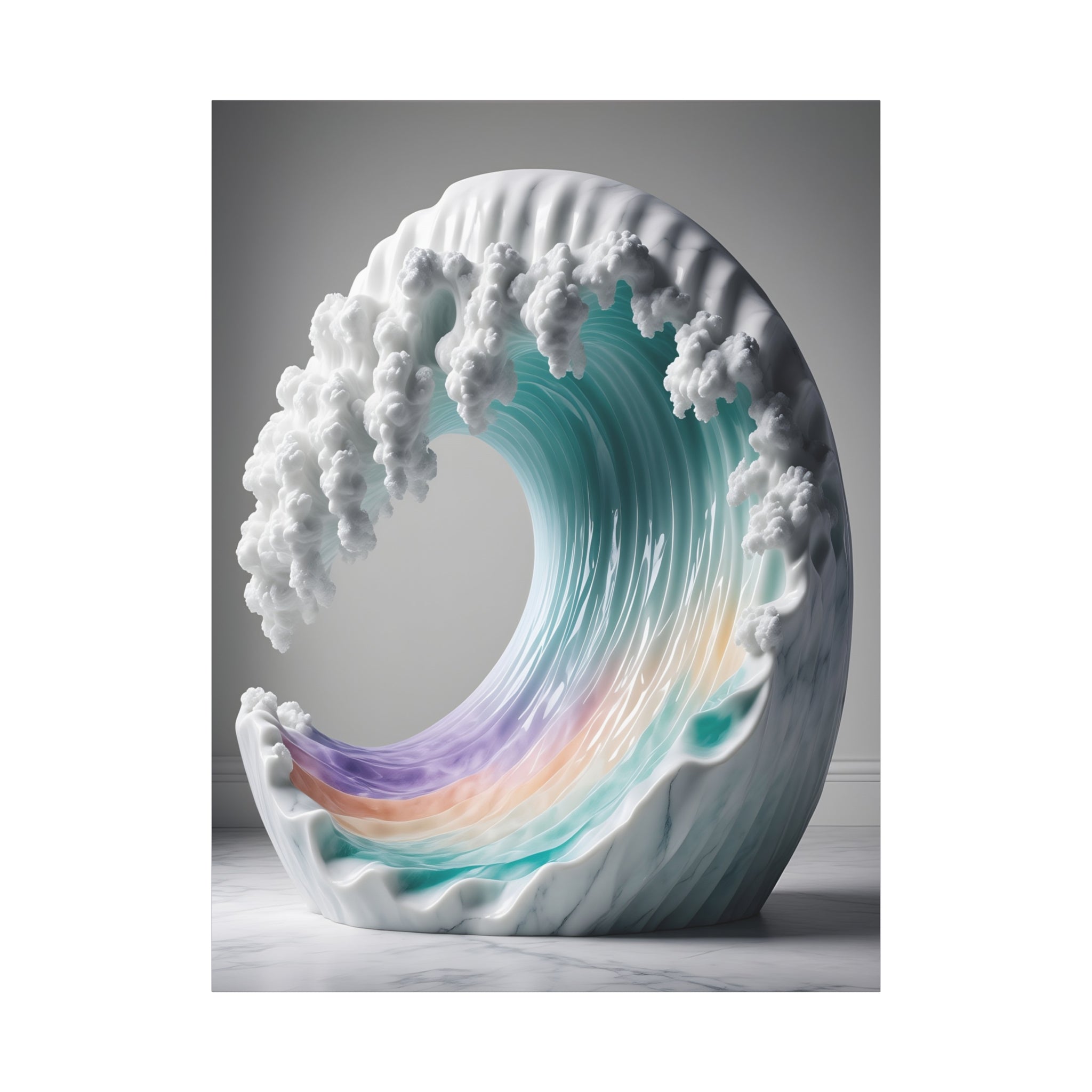 Oceanic Euphoria: Marble Wave Sculpture, Ethereal Aquatic Art - L’Art Suprême Canvas