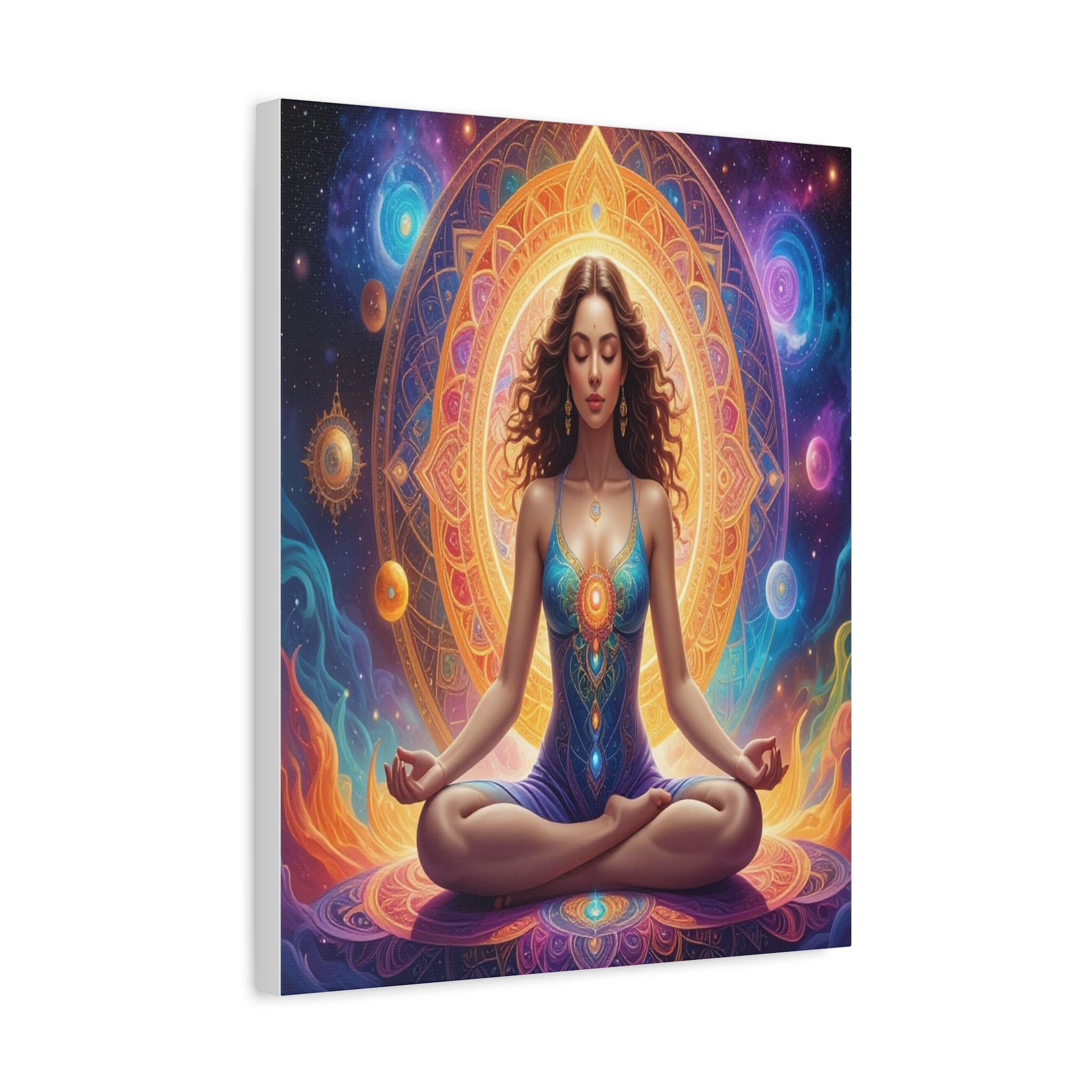 Cosmic Lotus Meditation: Spiritual Energy Mandala, Digital Celestial Art - L’Art Suprême Canvas