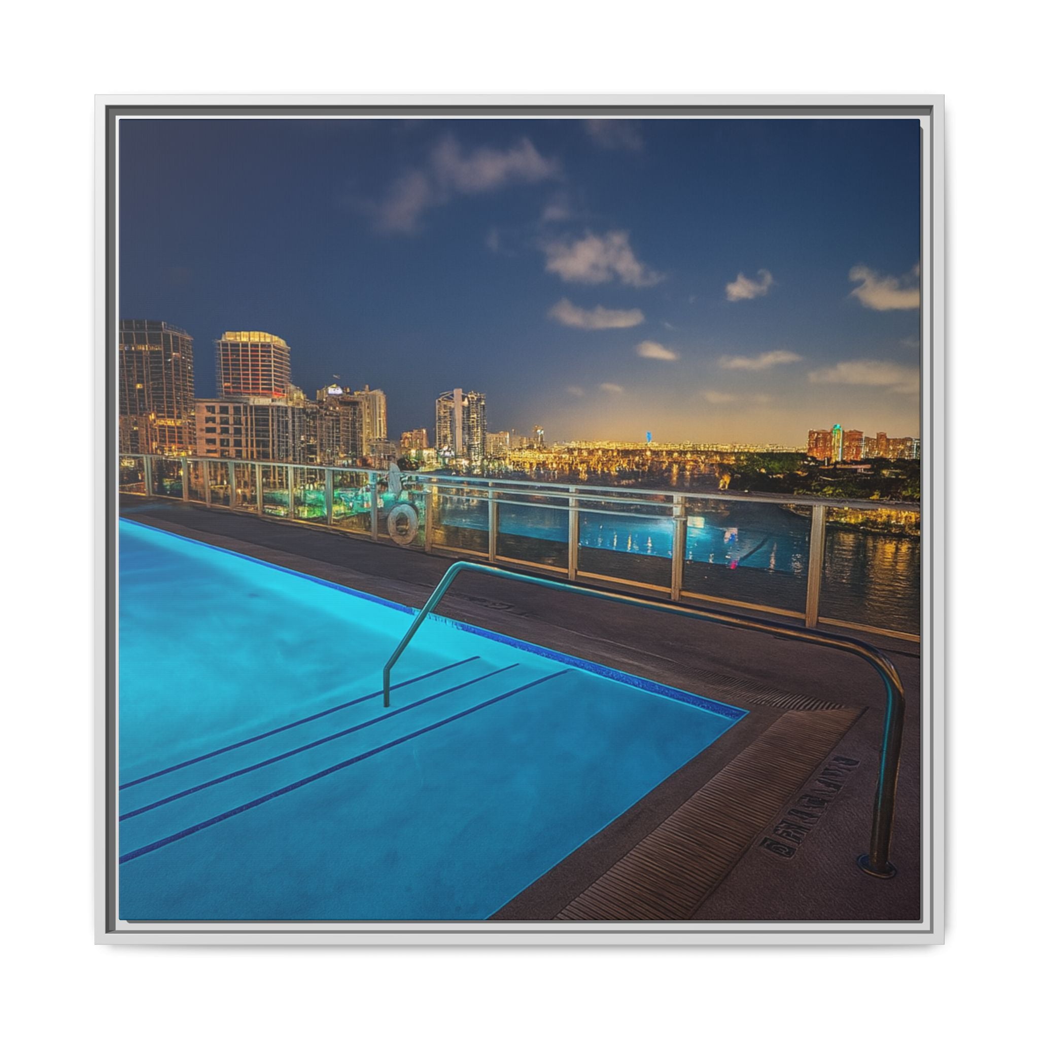 "Skyline Reflections" – Framed Canvas Print