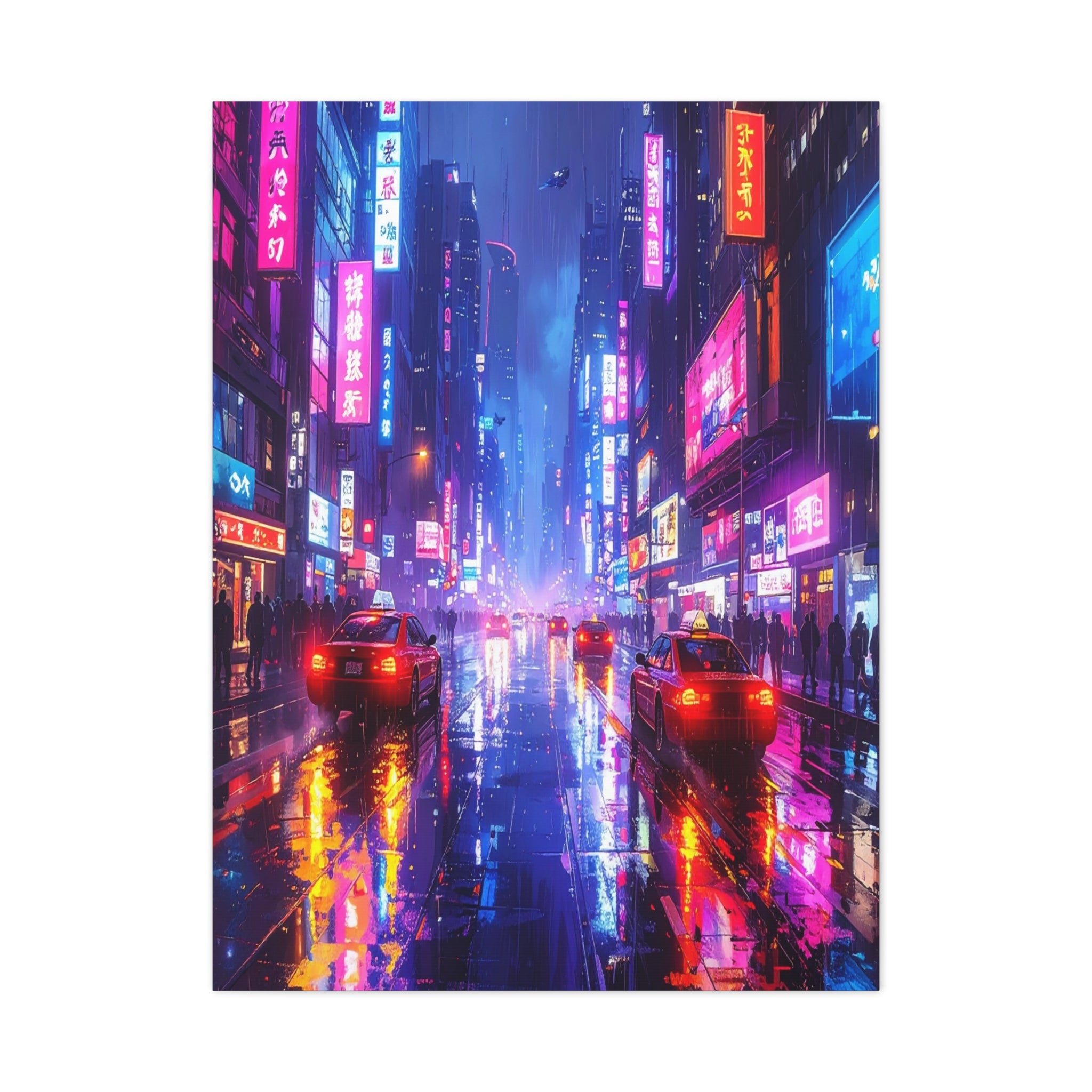 Neon Dystopia: Cyberpunk Metropolis, Urban Night Reflections - L’Art Suprême Canvas