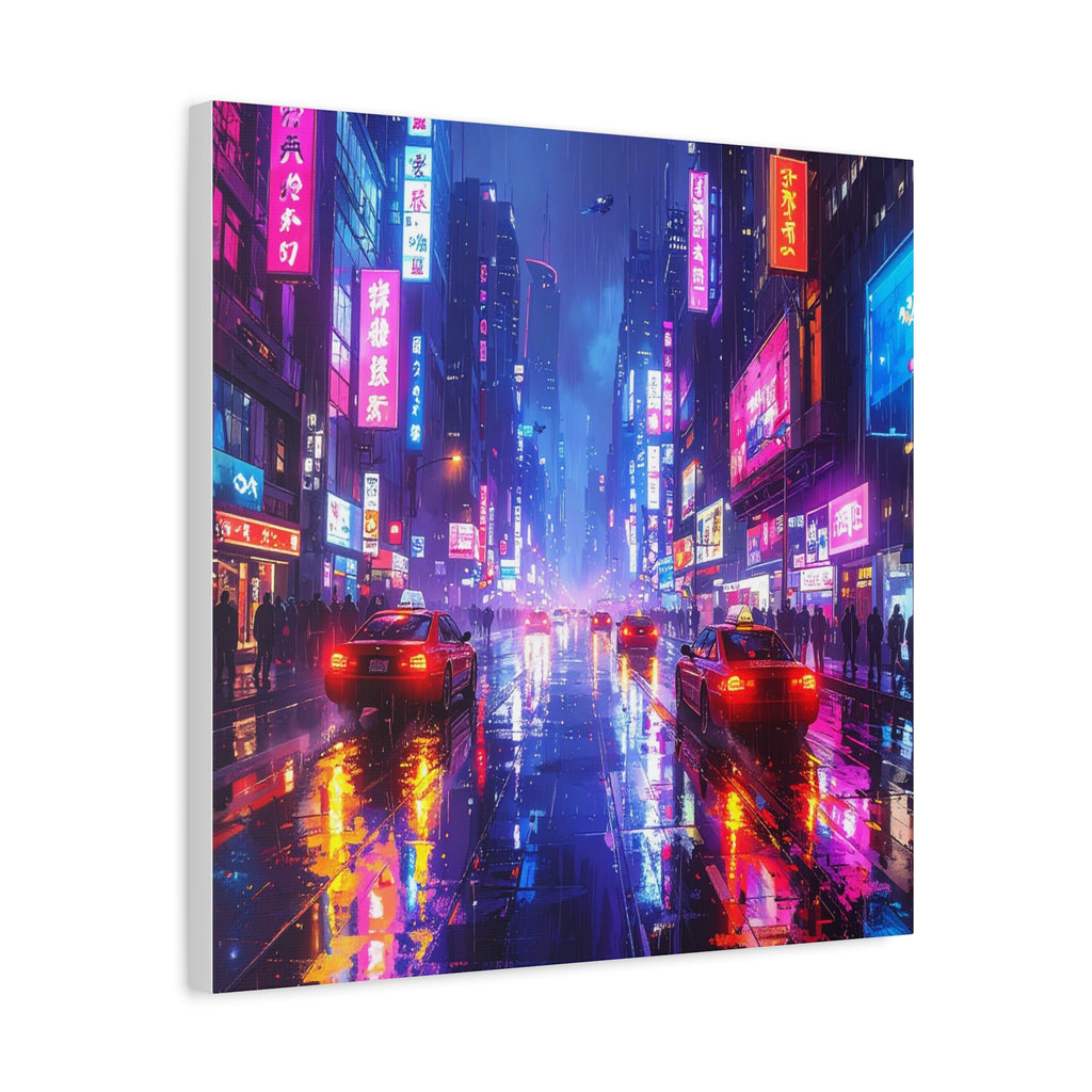 Neon Dystopia: Cyberpunk Metropolis, Urban Night Reflections - L’Art Suprême Canvas