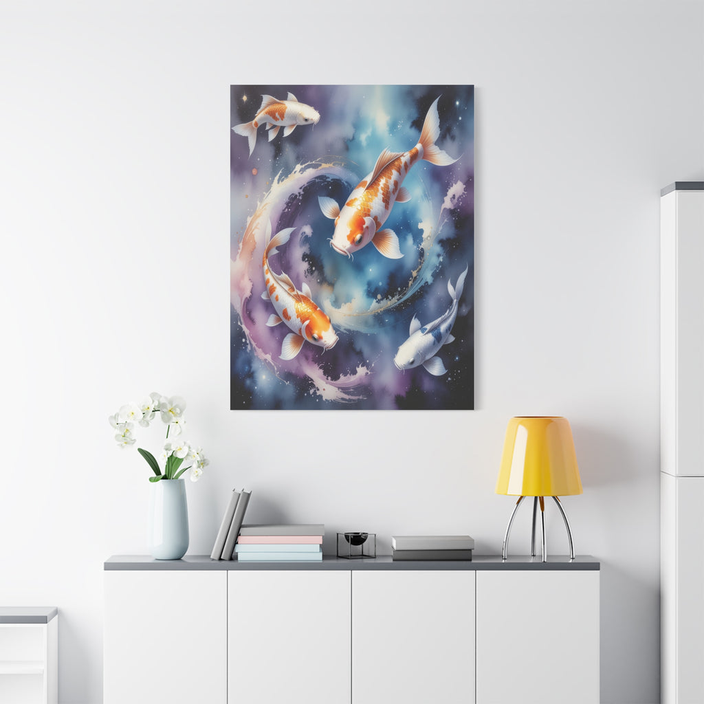 Cosmic Koi Symphony: Ethereal Underwater Space Journey, Digital Watercolor Fantasy - L’Art Suprême Canvas