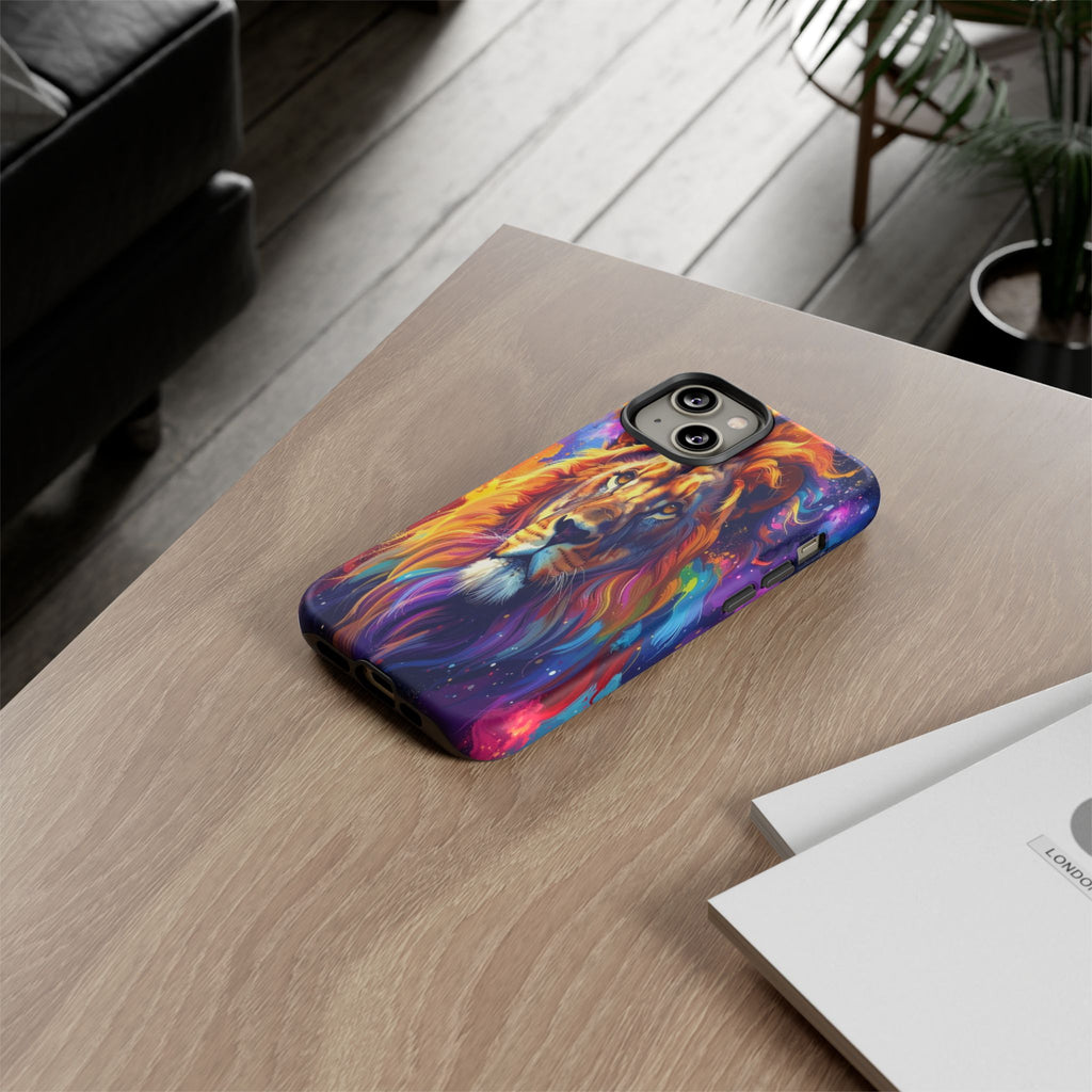 Cosmic Mane: Celestial Lion Portrait, Psychedelic Wildlife Art - L’Art Suprême Phone Case