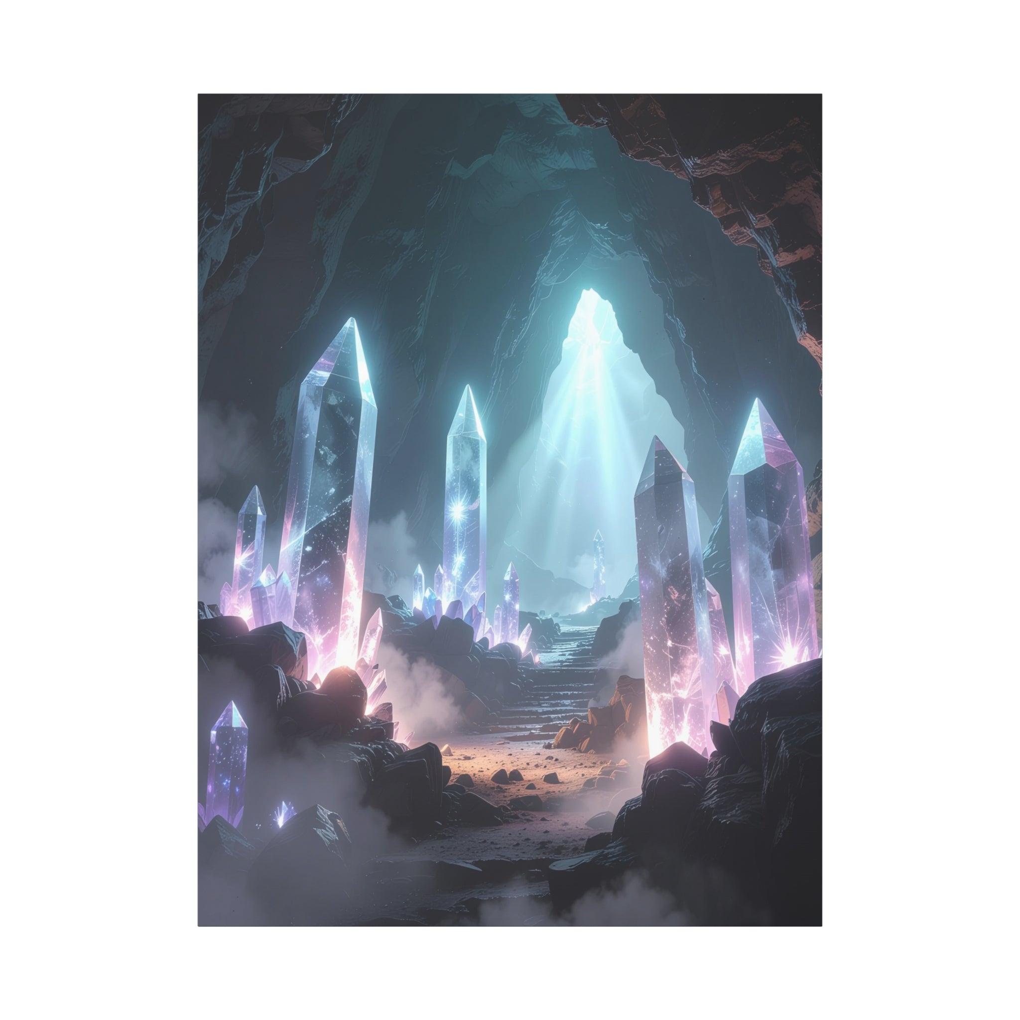 Crystal Reverie: Luminous Cavern Dreamscape, Ethereal Digital Fantasy Art - L’Art Suprême Canvas